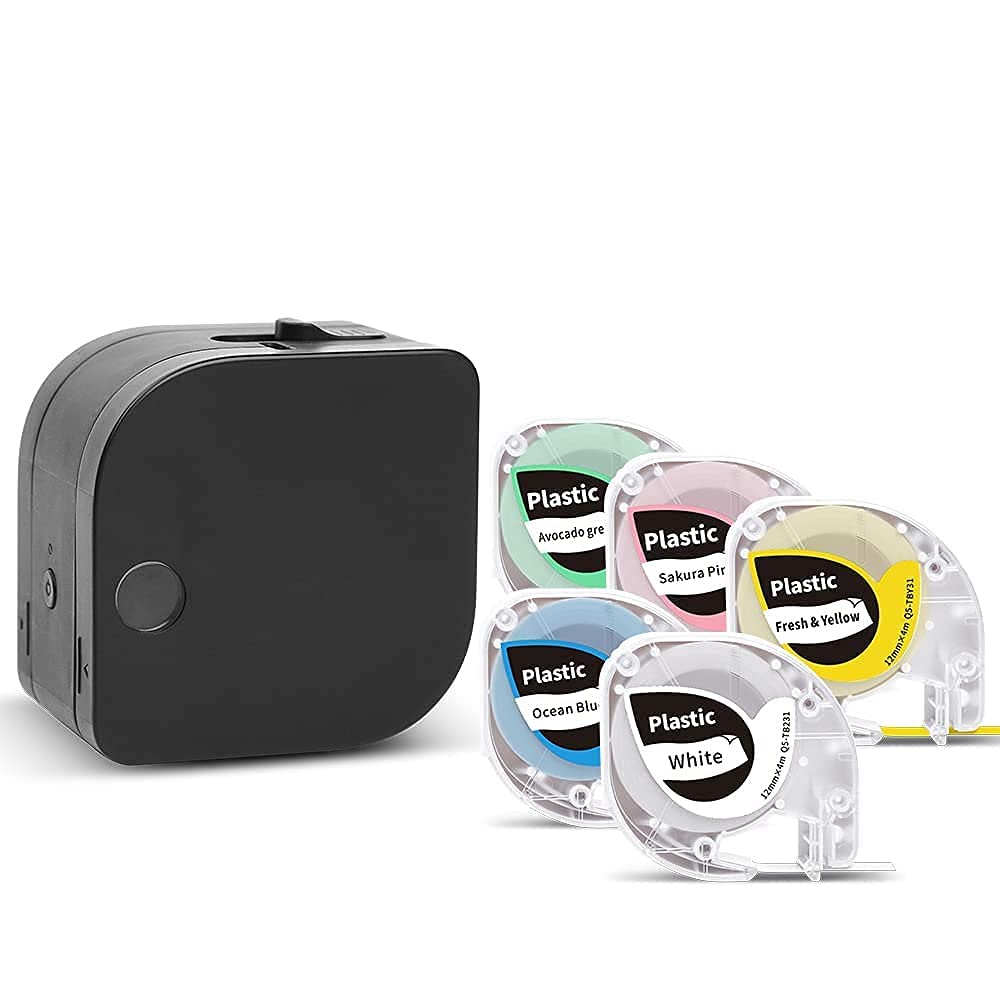 Phomemo P12 Bluetooth Label Maker Machine with 5 Pack Black on Color 0.47