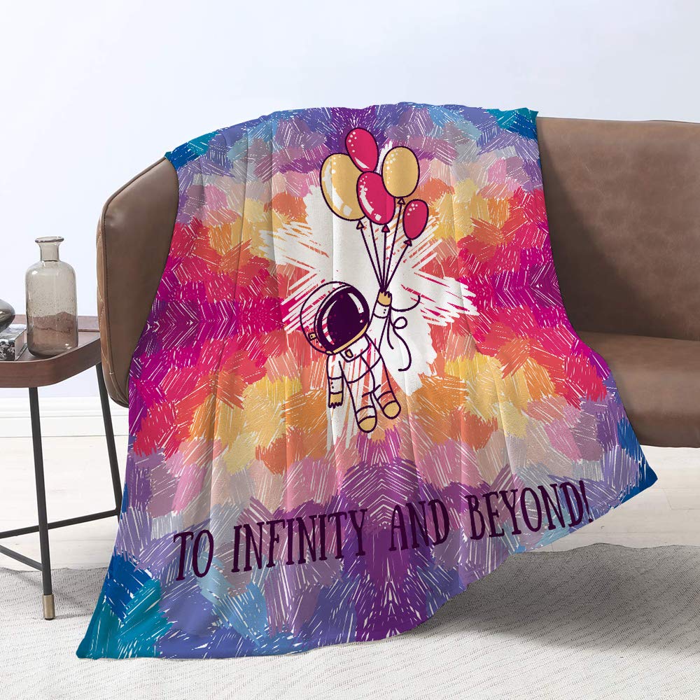 Yunine Soft Throw Blanket 60x80 Inches - Doodle Astronaut with Balloons Abstract Art Design for Bed, Couch & Travel - Cozy Flannel Blanket for Kids & Adults - Perfect for Home Decor, Camping & Gifts