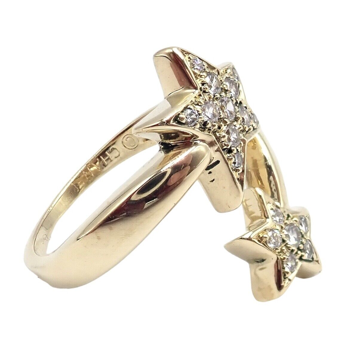 Chanel Comete 18k Yellow Gold Diamond Cocktail Ring Size 6.5 - Luxury Star Design Jewelry for Women, Perfect for Parties, Weddings & Special Occasions