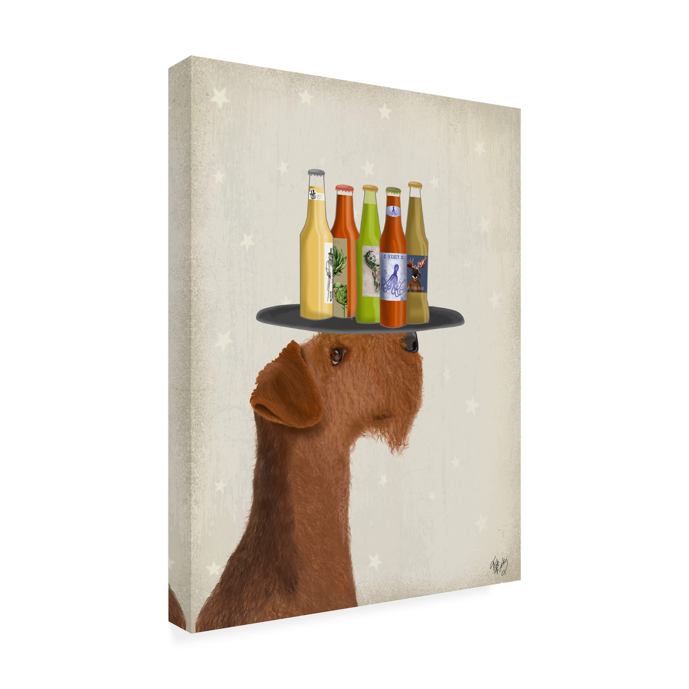 Fab Funky 'Airedale Beer Lover' Canvas Wall Art - Handmade Dog & Beer Painting for Home Bar Decor, Man Cave, or Pub Wall Art - Perfect Gift for Beer Enthusiasts & Dog Lovers