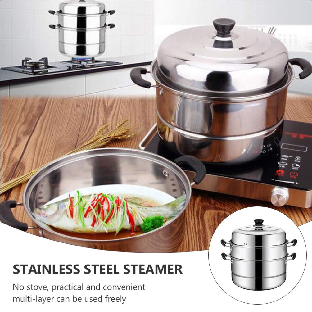 DOITOOL 3-Layer Stainless Steel Steamer Pot Set - Stackable Kitchen Cookware for Healthy Cooking | Perfect for Steaming Vegetables, Seafood & Dumplings