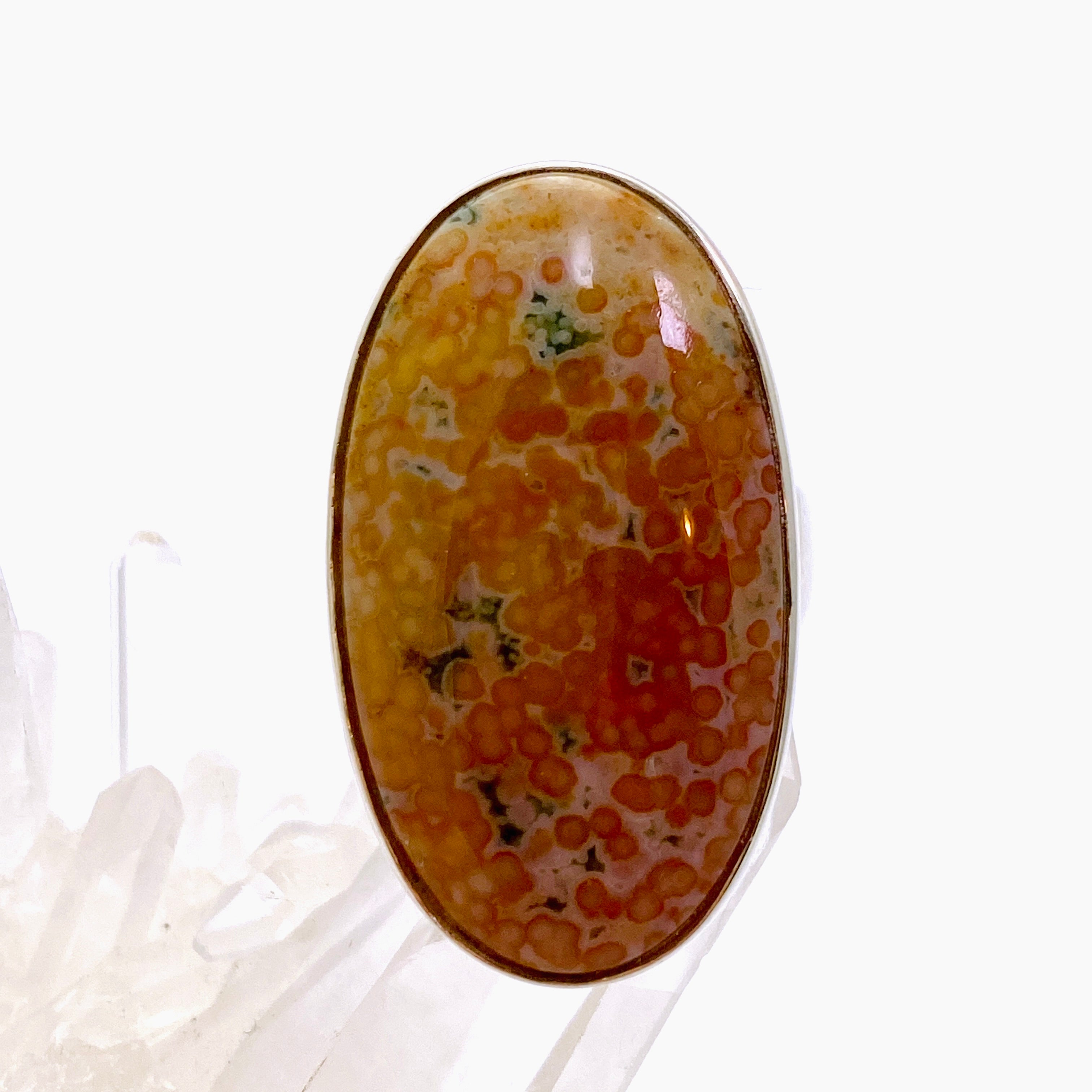 Ocean Jasper Oval Cabochon Ring - Size 9.5 - Natural Stone Jewelry - PRGJ853 - Perfect for Boho Fashion & Spiritual Healing