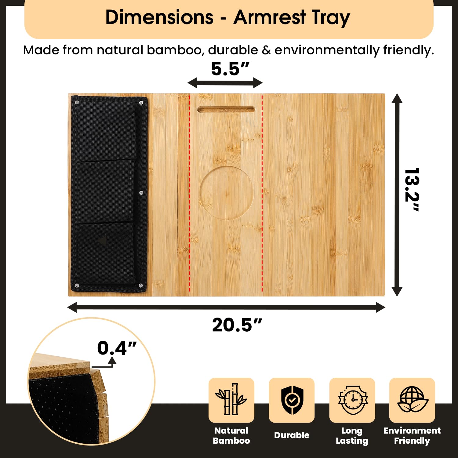 Foldable Sofa Armrest Tray with Cup Holder & Phone Stand - 3 Side Storage Pockets & Non-Slip Design - Compact Couch Tray for Drinks, Snacks, TV Remotes - Perfect for Living Room, Bedroom, Office & Home Theater Use
