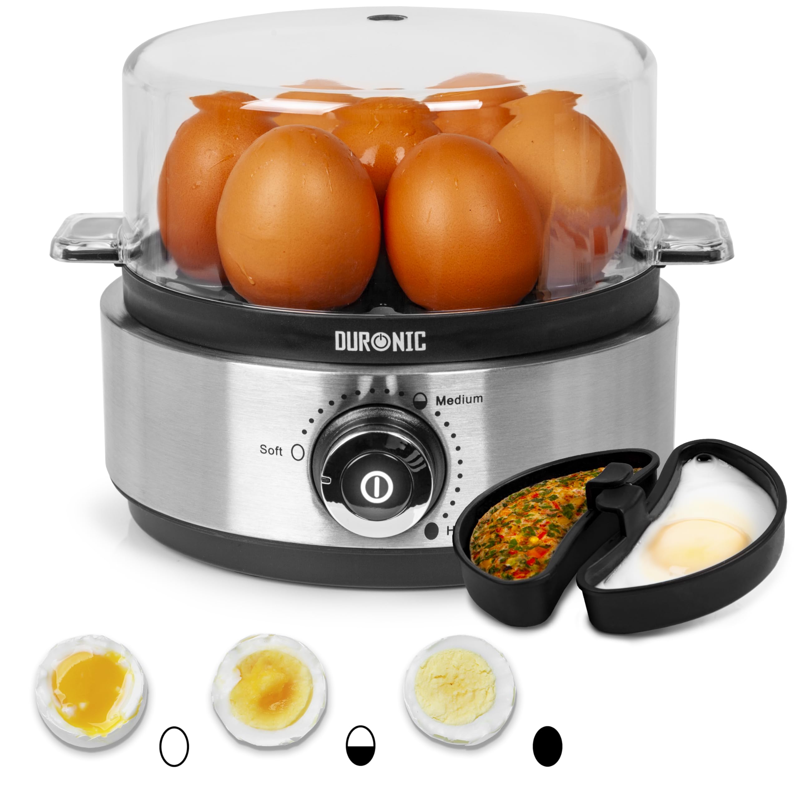 Duronic EB40 BK Electric Egg Boiler - Automatic Egg Steamer & Poacher Machine for Soft, Medium & Hard Boiled Eggs (7 Eggs Capacity) - Perfect for Breakfast, Meal Prep & Healthy Cooking