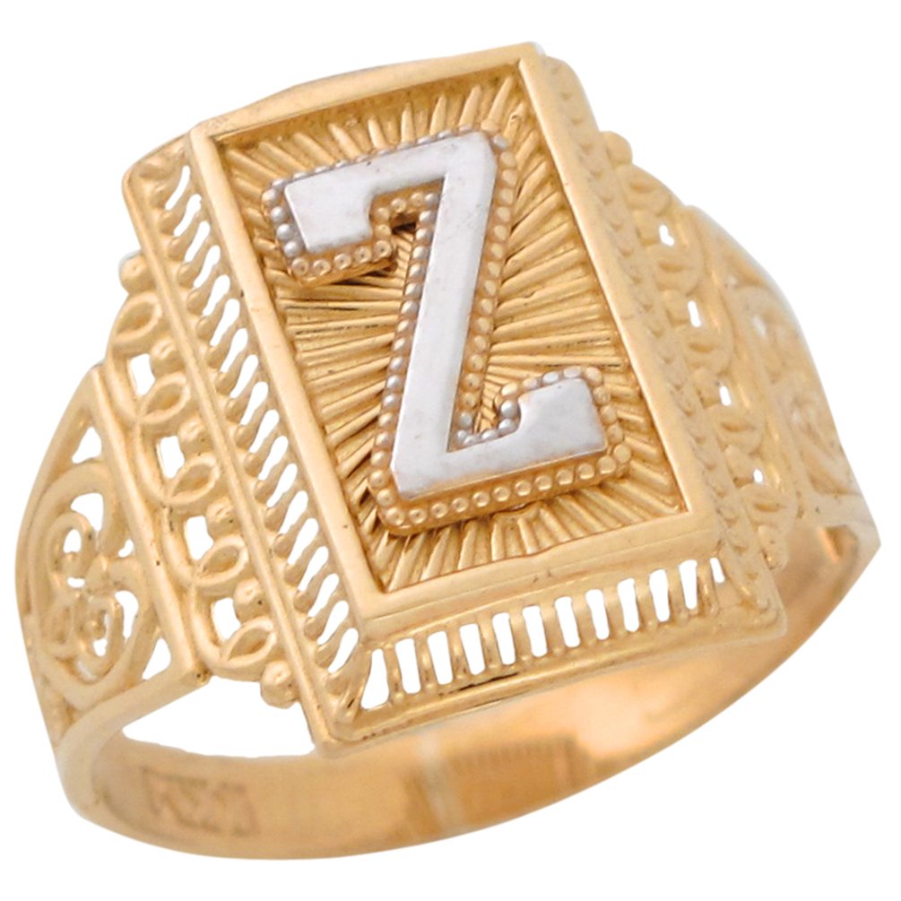 10K Two-Tone Gold Letter Z Filigree Band Ring for Women - Elegant Initial Jewelry for Gifts, Parties & Everyday Wear