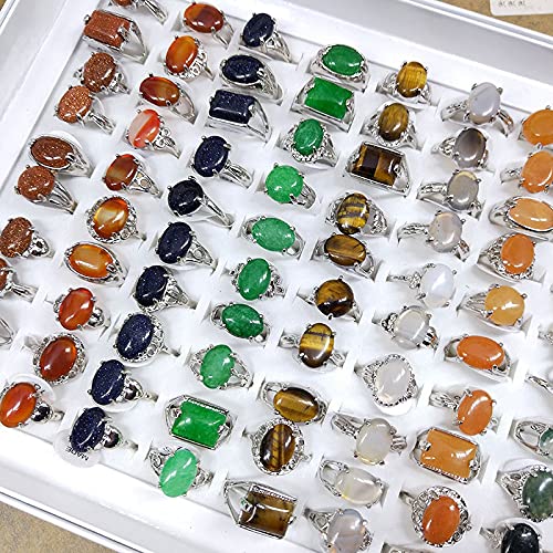 Wholesale Bulk 100pcs Mixed Natural Stone Rings for Women & Men - Wedding, Party, Gift, Fashion Jewelry Accessories