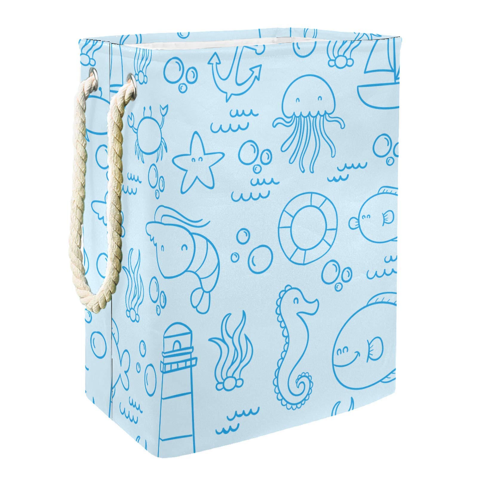 Inhomer Collapsible Laundry Hamper with Ocean Animal Design - Foldable Clothes Basket for Bedroom, Bathroom & Dorm - Sturdy Washing Bin for Clothes Storage & Organization (Perfect for Kids Room, Nursery & College Dormitory)