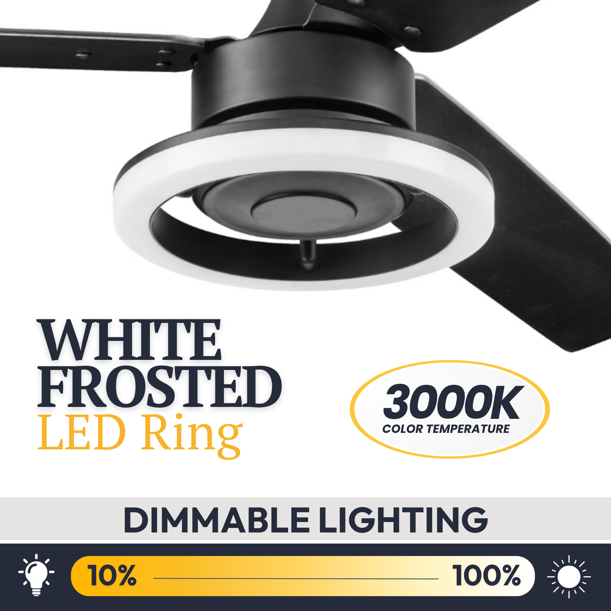 52 Inch Matte Black Orbis Ceiling Fan with Remote Control - Energy Efficient, Quiet Operation for Living Room, Bedroom, and Office