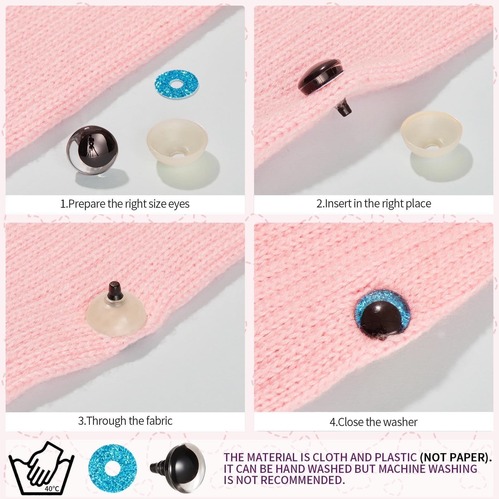 MUCUNNIA 120pcs 18mm 3D Glitter Safety Eyes for Crocheting - with Bowl Washers - Moon Shaped Amigurumi Eyes for Crochet Animals, Dolls & Stuffed Toys - Perfect for DIY Crafts & Gifts for Crochet Lovers - Ideal for Amigurumi Projects, Handmade Dolls & Plush Toys
