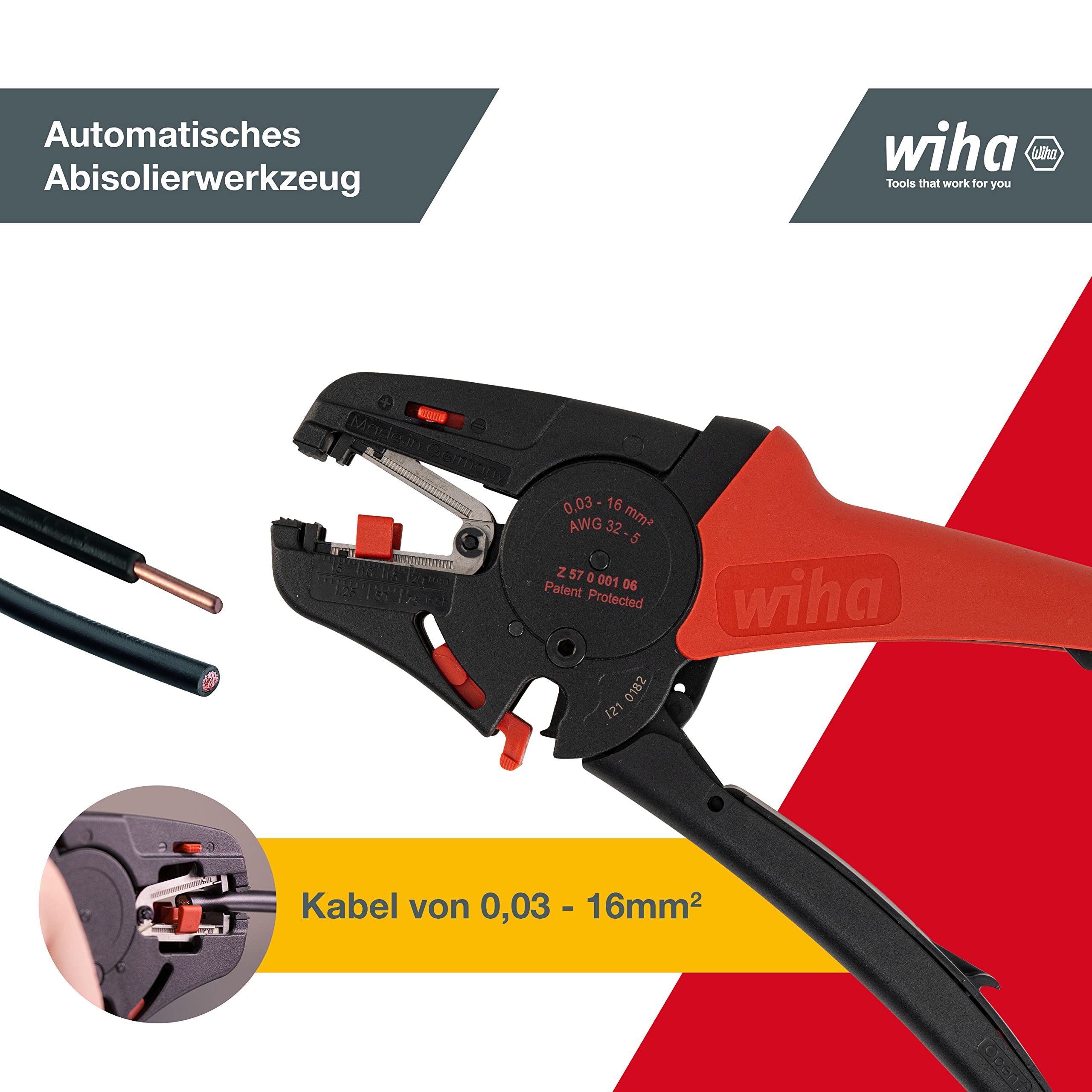 Wiha Z57000106SB Auto Wire Stripper - 16 mm Cutting Capacity, Professional Electrician Tool for Automotive & Home Wiring Projects | Perfect for DIY Repairs & Electrical Installations