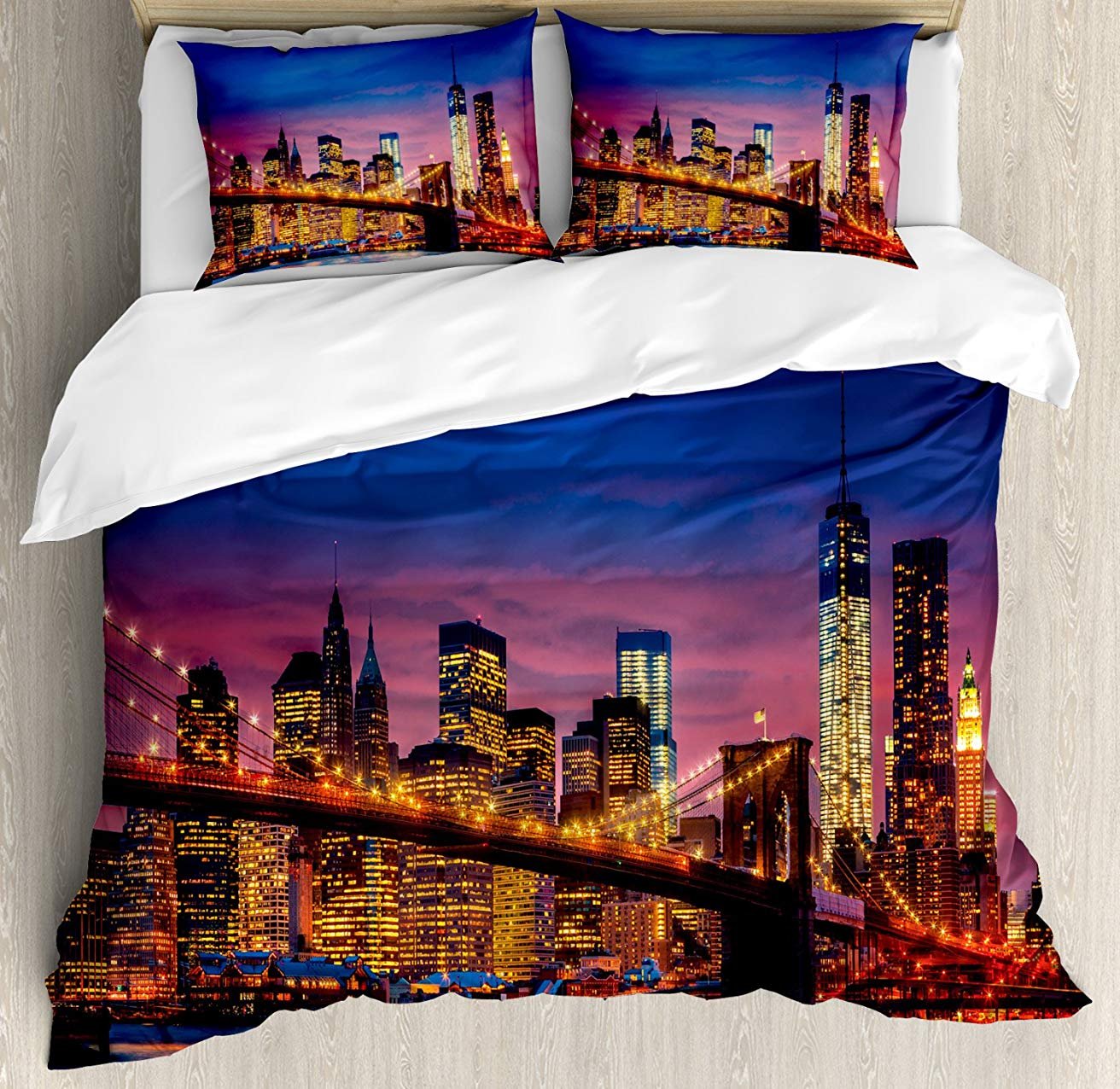 BedBed UP New York 3-Piece King Size Bedding Set - Soft Comforter Duvet Cover with 2 Decorative Pillowcases - Luxury Bedspread for Kids, Teens & Adults (NYC That Never Sleeps Manhattan Theme) - Perfect for Cozy Nights, Guest Rooms & Modern Home Decor