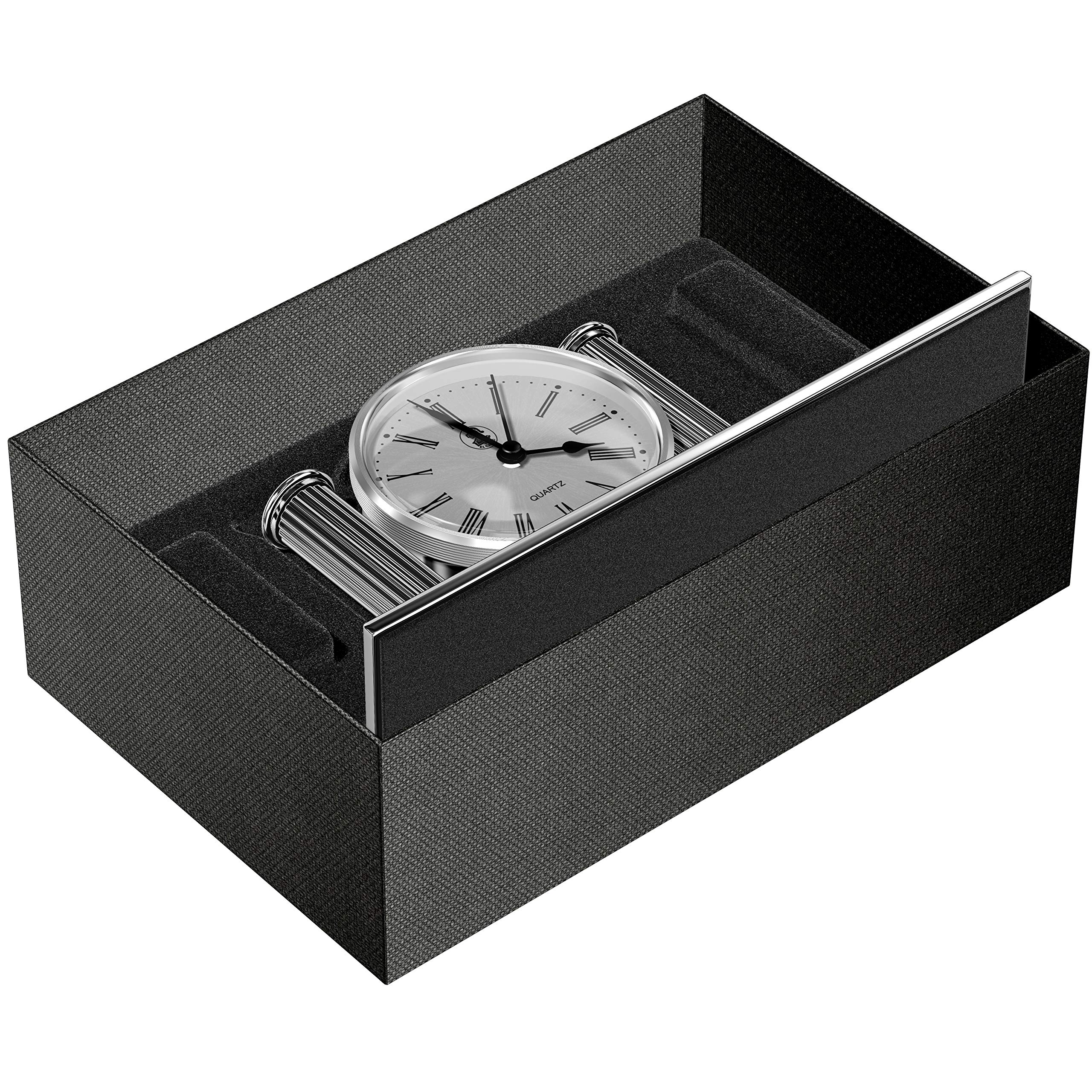 Elegant M662 Desk Clock with Pen Holder - Shiny Chrome Trim for Office, Study & Home Decor | Perfect Gift for Professionals & Students