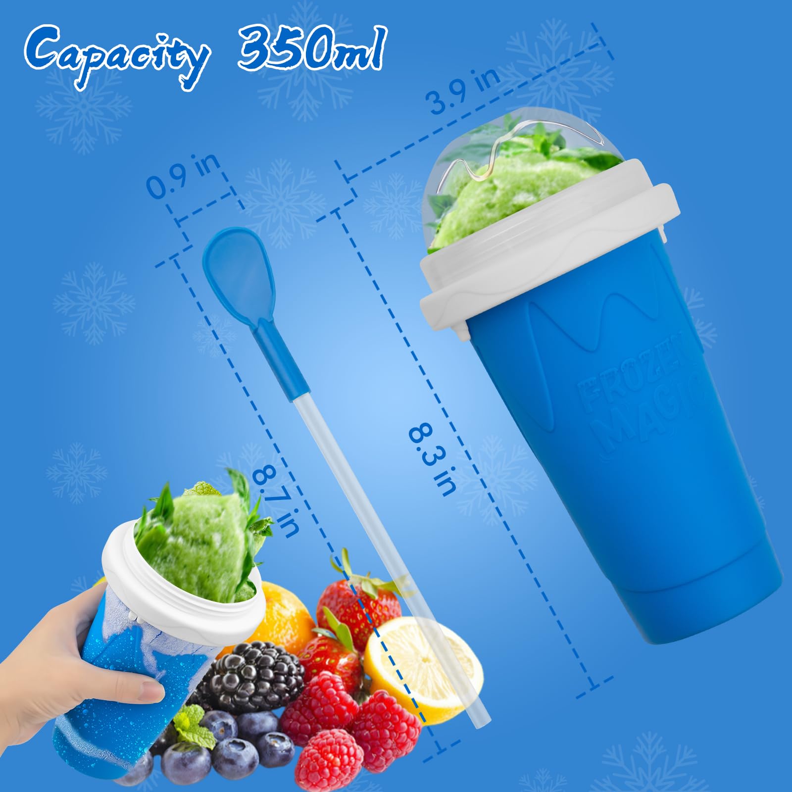 Magic Slushie Maker Cup - DIY Portable Smoothie Squeeze Cup for Juices, Milk & Ice Cream - Double Layer Silica Cup with Lid & Straw - Perfect for Summer Drinks, Parties & Family Gifts (Dark Blue)