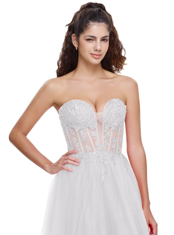 Elegant Strapless Tulle Prom Dress for Women - Sweetheart Neckline with Applique Detailing, Long See-Through Formal Evening Gown for Homecoming, Wedding, Ball & Special Occasions