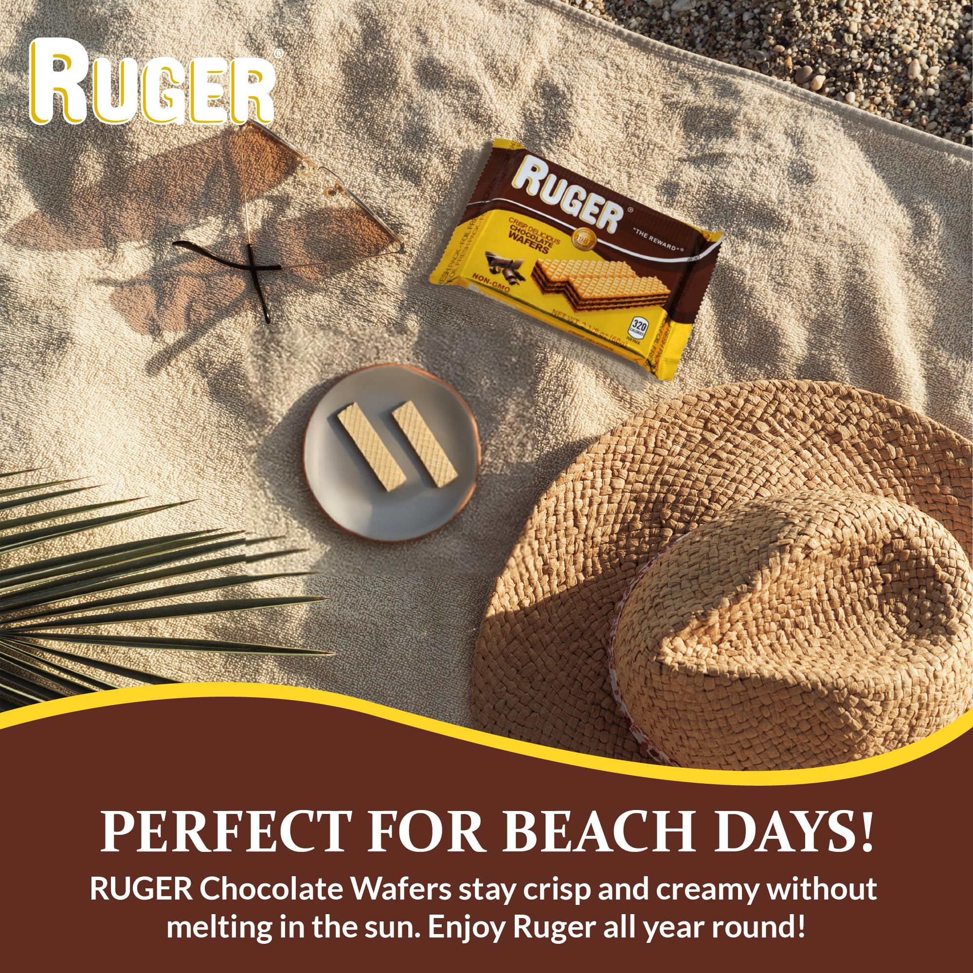 Ruger Austrian Chocolate Wafers - 12 Pack (2.125 oz Each) | Crispy Creamy Chocolate Snacks with Natural Ingredients | Long Shelf Life | Perfect for Office Snacks, Dessert Toppings & Gift Baskets