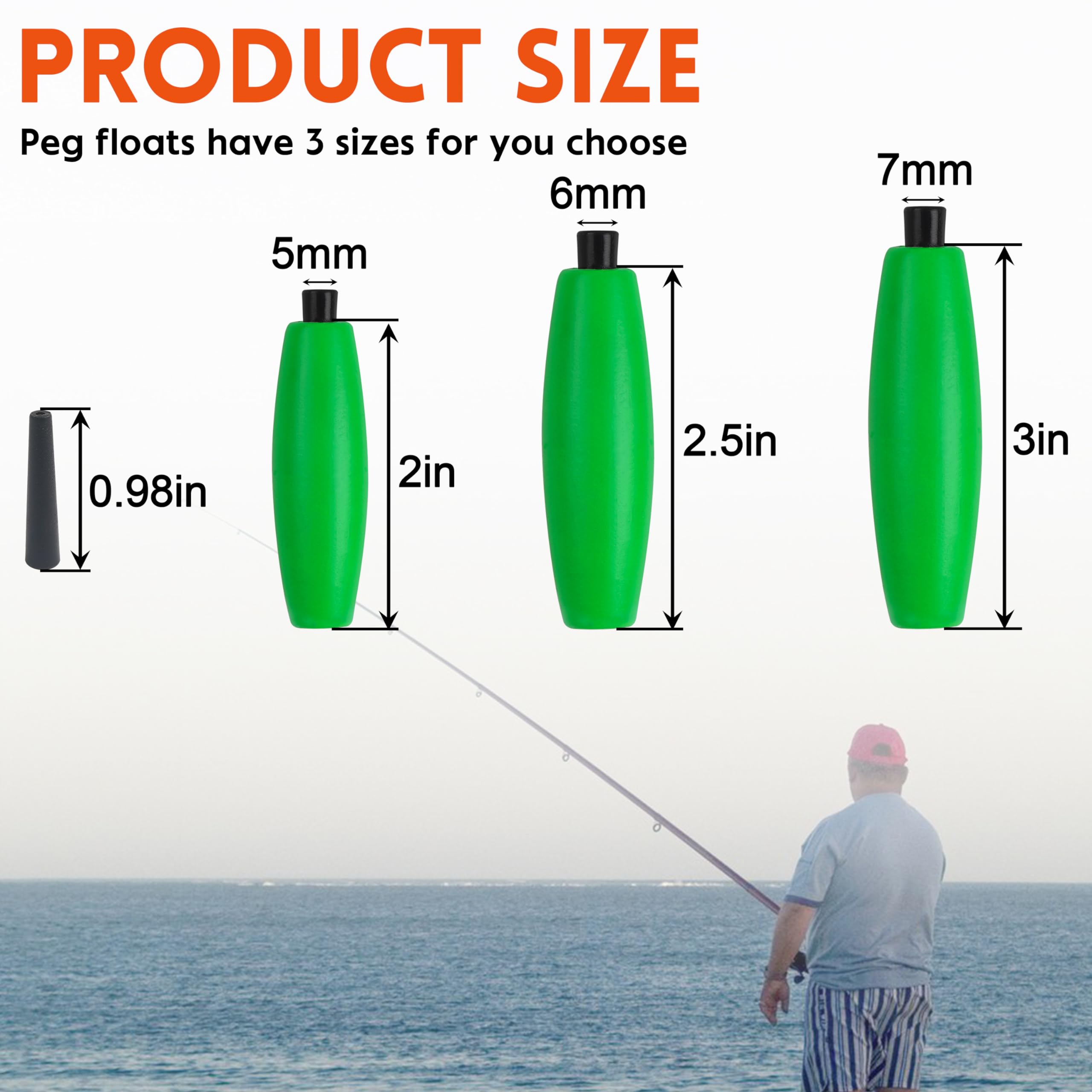 AGOOL Peg Floats Fishing Bobbers - Foam Cigar Slip Bobbers for Catfish, Santee Rig - Freshwater & Saltwater Fishing Floats with Pipe Plug - Perfect for Bass, Trout, and Panfish Angling