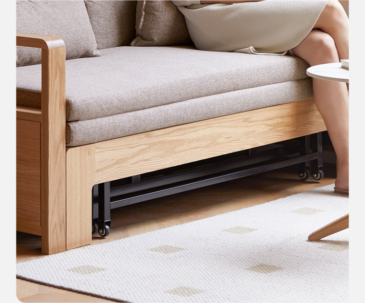 Solid Oak Wood Sofa Bed - Modern Multifunctional Convertible Sleeper for Small Spaces | Living Room, Guest Room & Studio Apartment Furniture