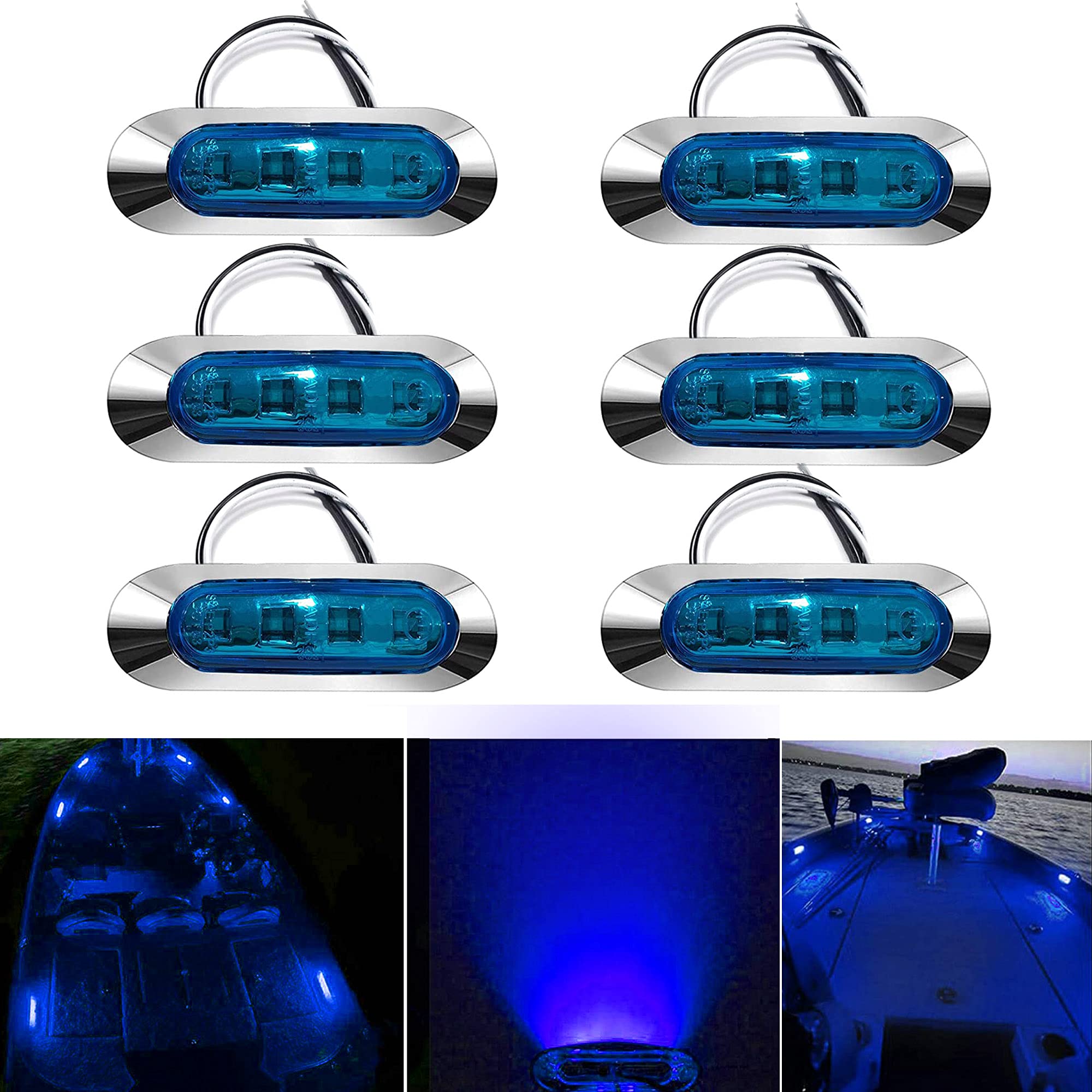 6Pcs Waterproof Blue LED Marine Boat Interior Lights - 12V/24V for Pontoon, Kayak, Yacht, Sailboat & Bass Boat - Perfect for Night Fishing & Cabin Lighting