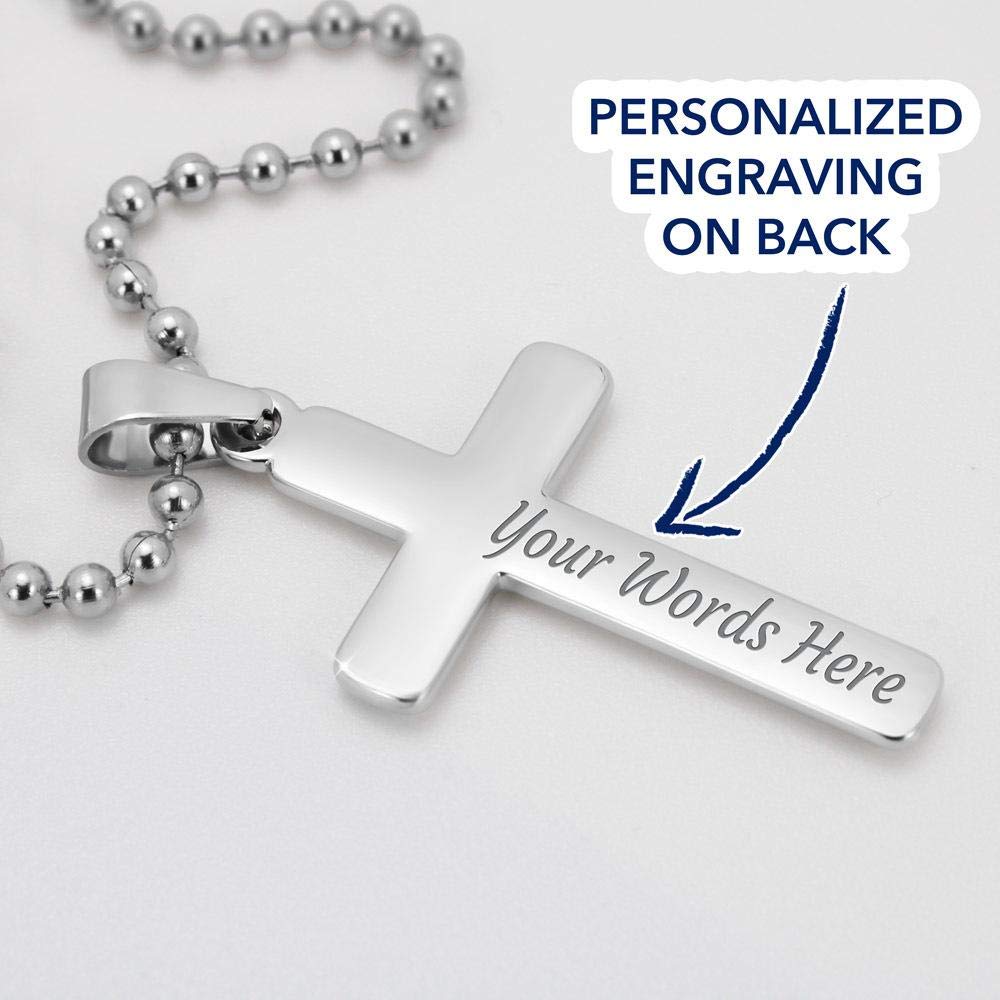 Personalized Dad Cross Necklace - Handcrafted Grey Pendant with Ball Chain for Father's Day Gift from Baby | Gift Box & Message Card Included | Perfect for New Dads, Baptism, First Father's Day & Daily Wear