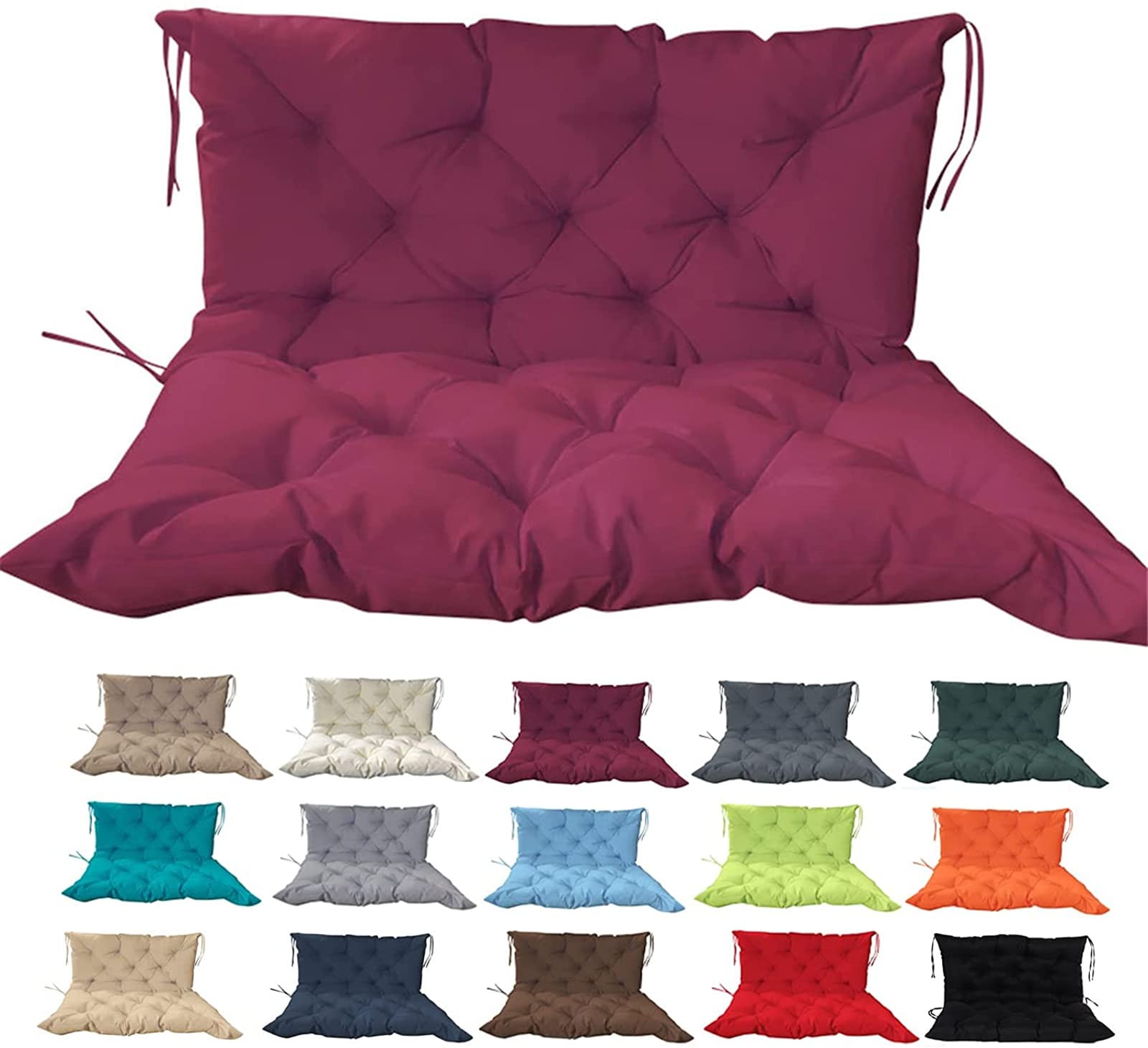 Outdoor Swing Cushions with Back Support - Washable, Non-Slip with Ties - 2/3 Seater Bench Cushion Replacement for Garden & Patio Furniture - Perfect for Relaxing in Your Backyard or Outdoor Lounge Area