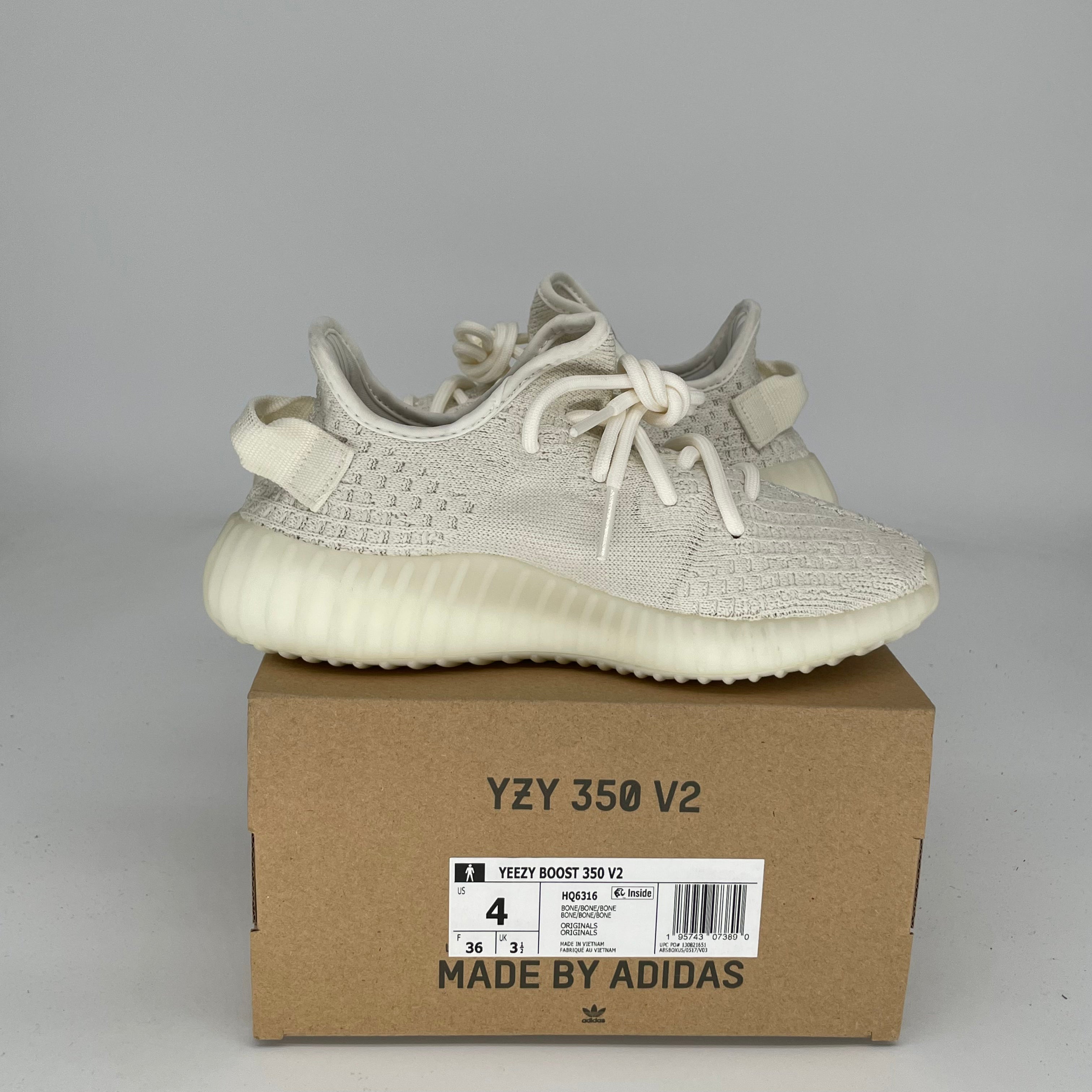 Adidas Yeezy 350 V2 Bone White Sneakers - Men's Size 4 (HQ6316) | Comfortable Running Shoes for Casual Wear & Street Fashion