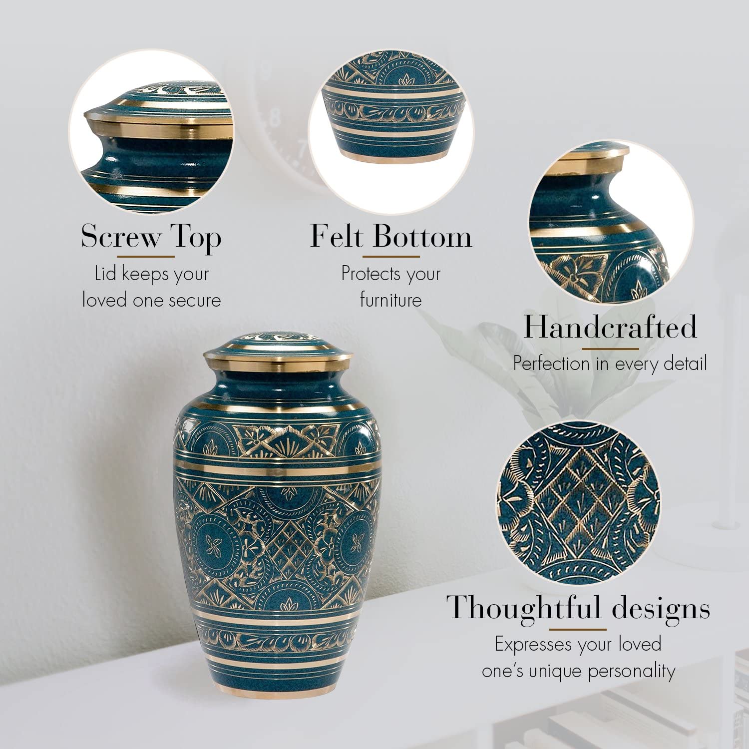 Elegant Teal Majestic Radiance Cremation Urn for Adult Men - Large Memorial Urn for Human Ashes - Perfect for Funeral Services & Home Memorial Displays
