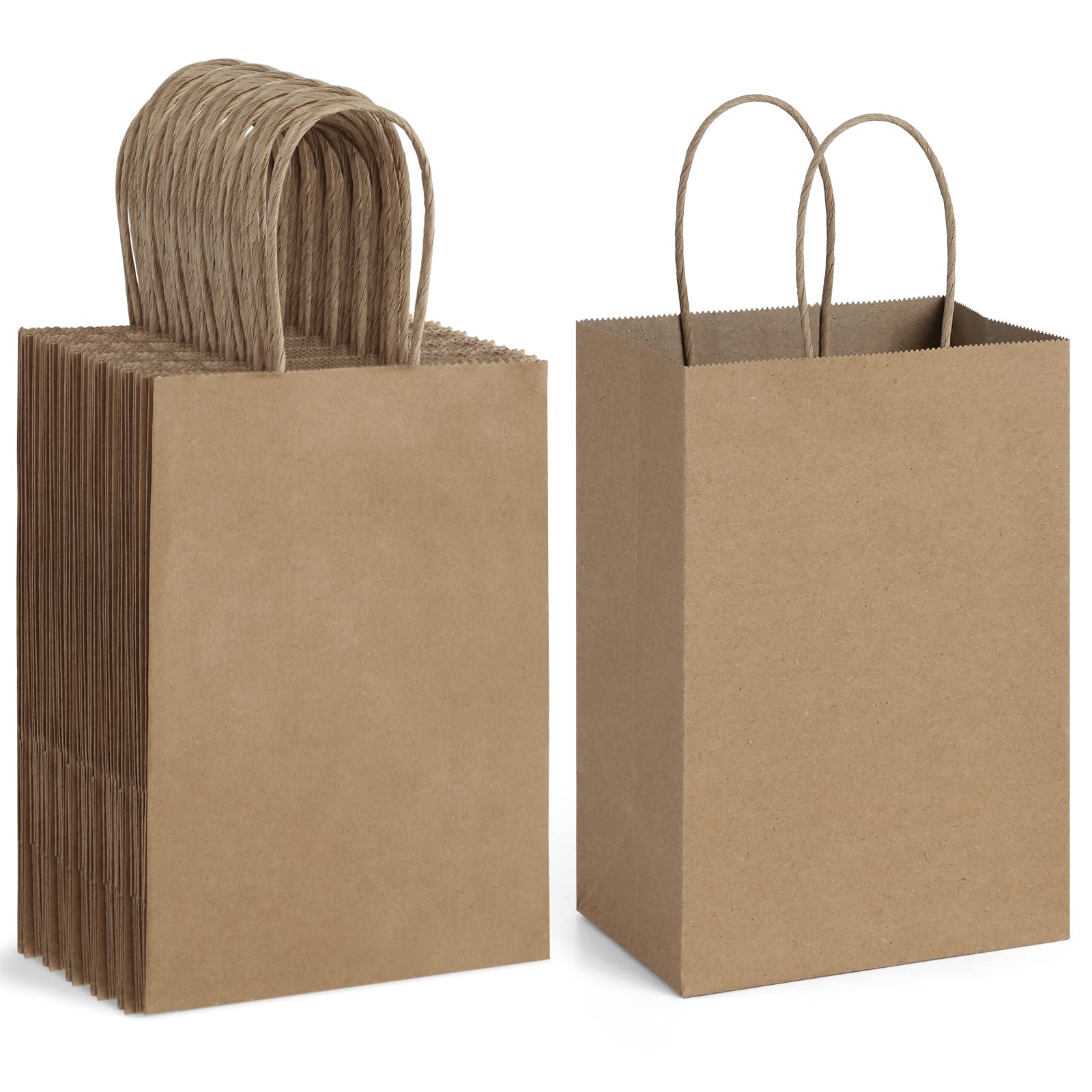 Eco-Friendly Kraft Paper Bags with Handles - 5.25x3.75x8 Inches, 50 Pack - Small Brown Gift Bags for Shopping, Parties, Groceries & Takeouts | Recyclable & Durable for Birthday Favors, Retail Packaging & Eco-Conscious Businesses