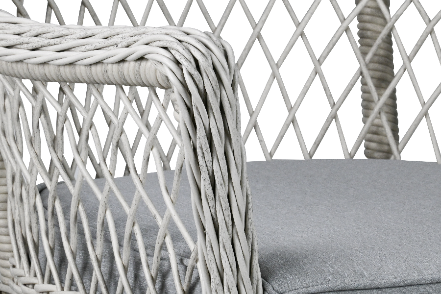 Hamptons Dining Chair in Surfmist Wicker with Dune Spunpoly Cushions - Coastal Style Rattan Patio Furniture for Outdoor Dining, Porch, and Beach House Decor