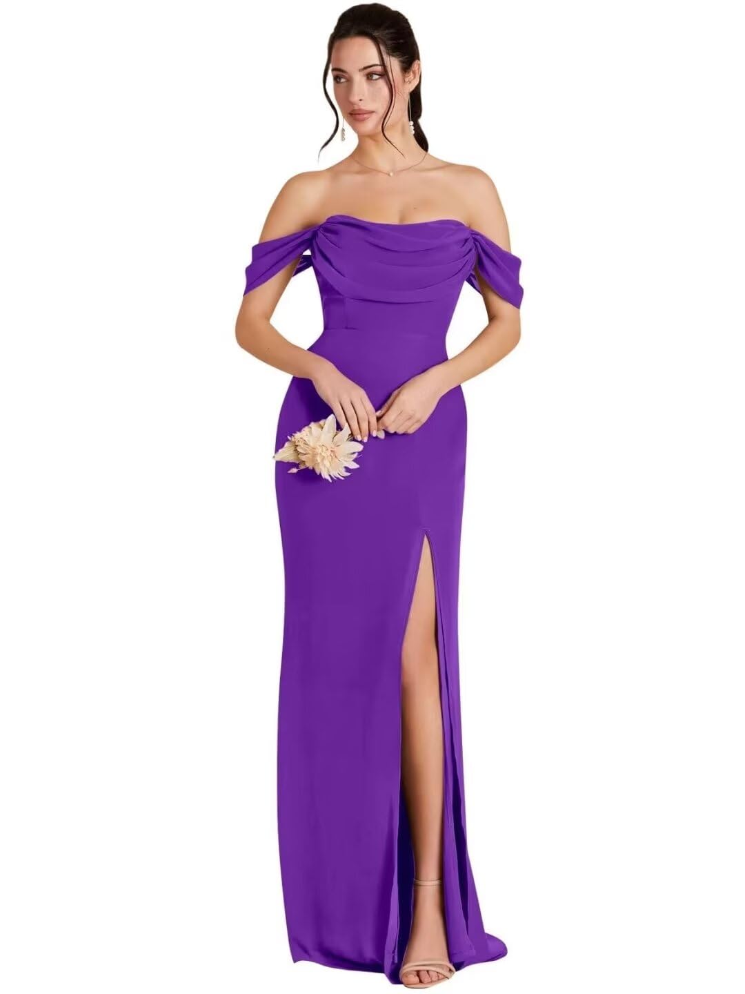 Elegant Off-the-Shoulder Mermaid Bridesmaid Dress - Long Chiffon Formal Evening Gown for Women (Style R256) | Perfect for Weddings, Proms & Special Occasions