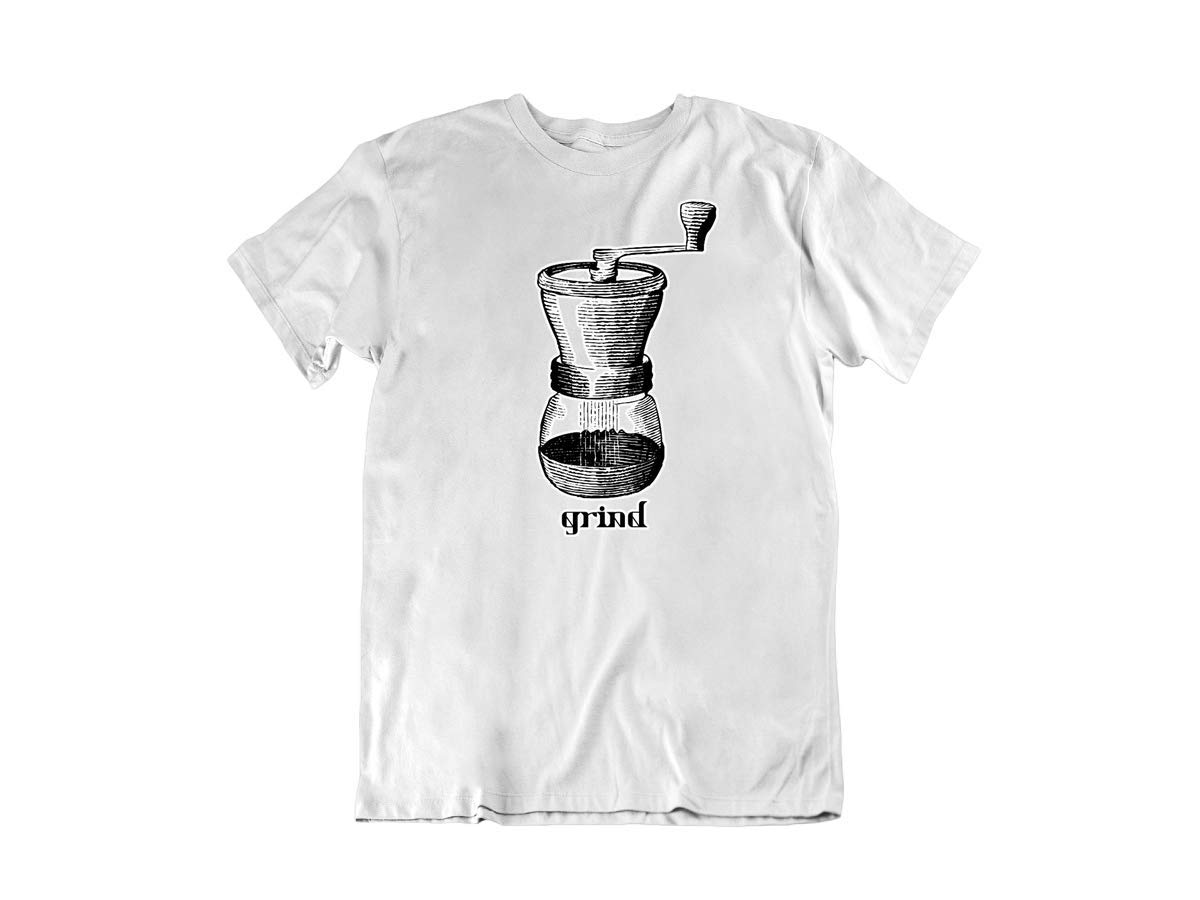 Vintage Coffee Grinder Machine Design Cotton T-Shirt - Retro Novelty Graphic Tee for Coffee Lovers, Baristas & Cafe Workers - Perfect for Casual Wear, Coffee Shops & Gifts