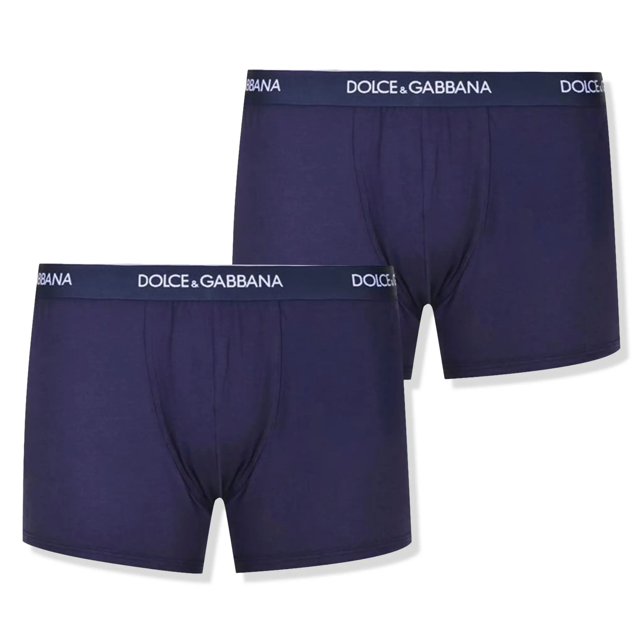 Dolce & Gabbana Men's Navy Blue Cotton Stretch Boxer Briefs 2-Pack - Soft Underwear for Everyday Comfort & Style