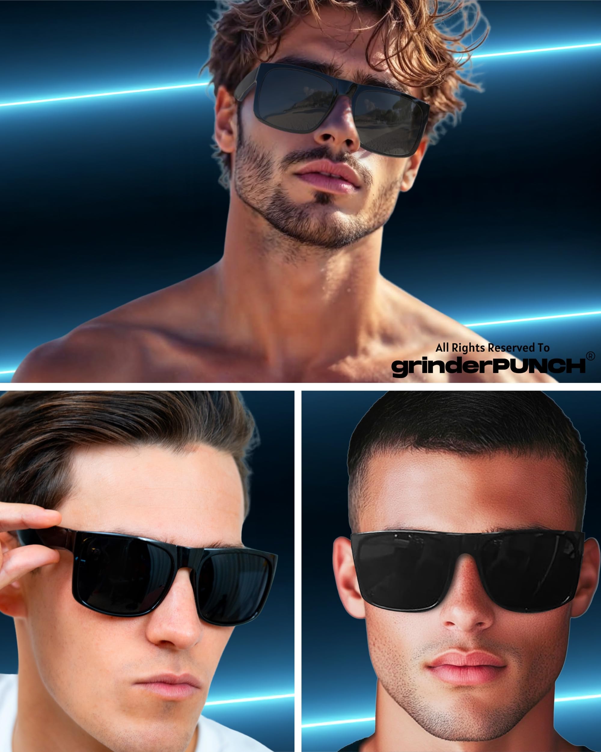 grinderPUNCH XL Polarized Sunglasses for Big Heads & Wide Faces - Extra Large Oversized Driving Glasses for Men & Women - Perfect for Road Trips, Beach & Outdoor Activities