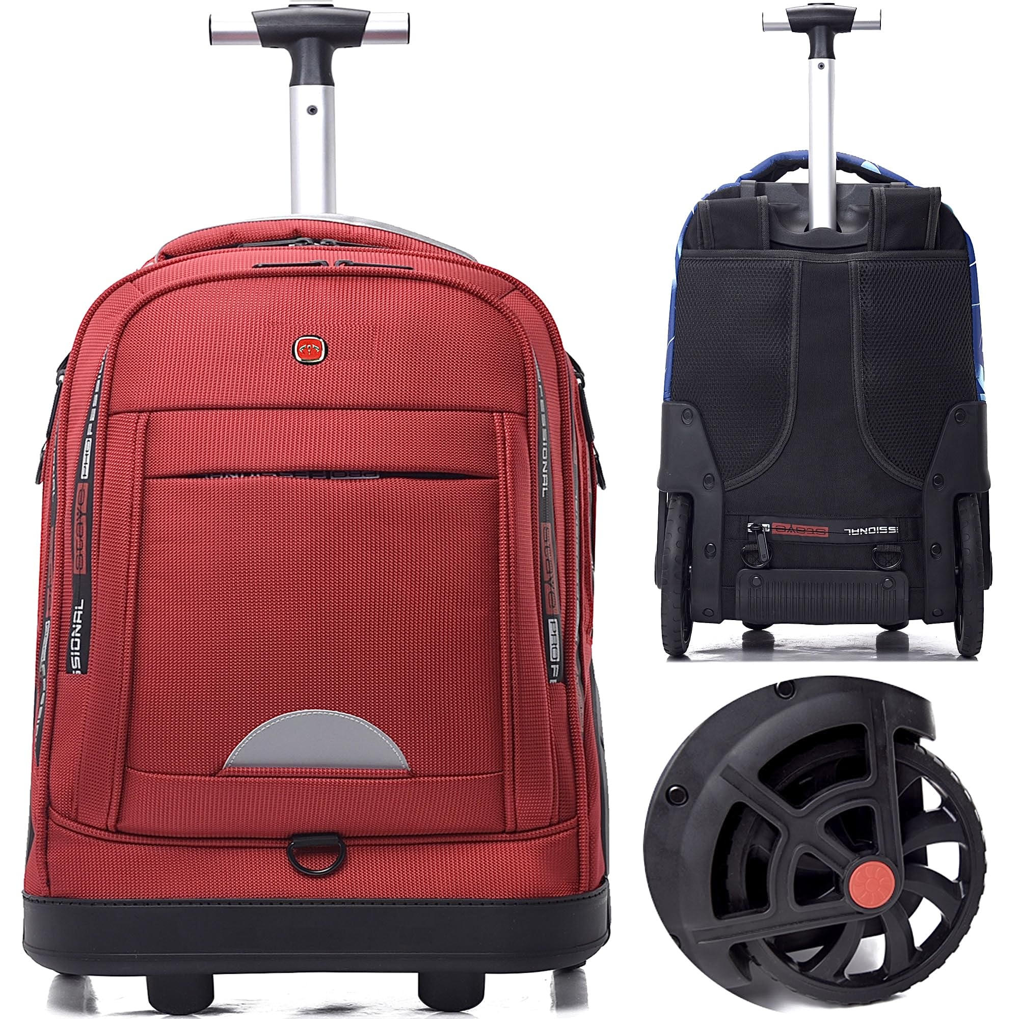 Rolling Backpack for Adults - Large Wheeled Backpack with Waterproof Laptop Compartment & Wheels - Durable Roller Backpack for Business Travel, Outdoor Adventures & Commuting (Red)