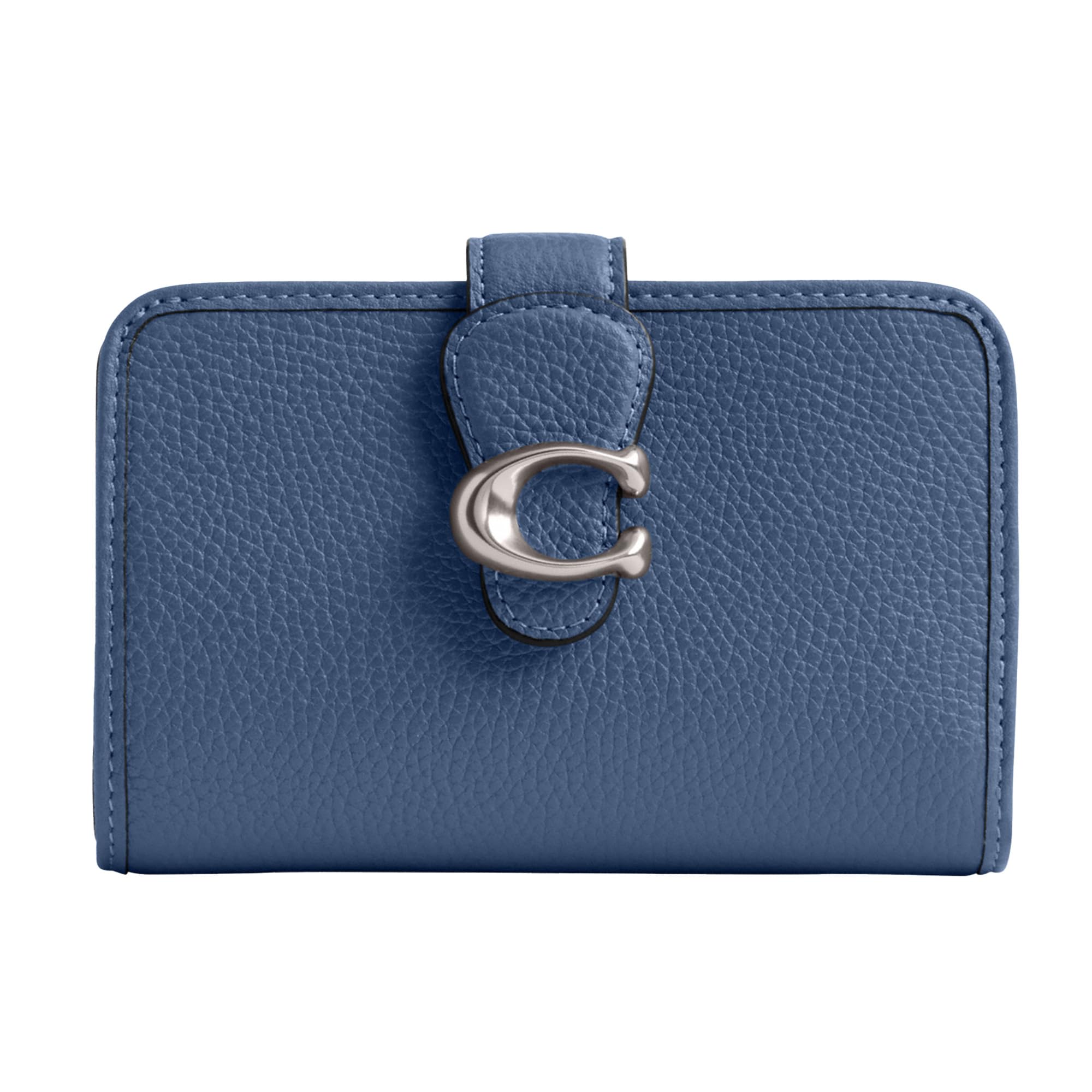 Coach Women's Polished Pebble Leather Tabby Medium Wallet in Sky Blue | Premium Leather Card Holder for Credit Cards & Cash | Perfect for Everyday Use, Travel & Gift Giving