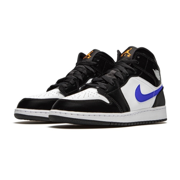Air Jordan 1 Mid GS Sneakers - Black/Racer Blue/Orange/White Basketball Shoes for Women & Girls - Perfect for Casual Wear, Street Style & Court Performance