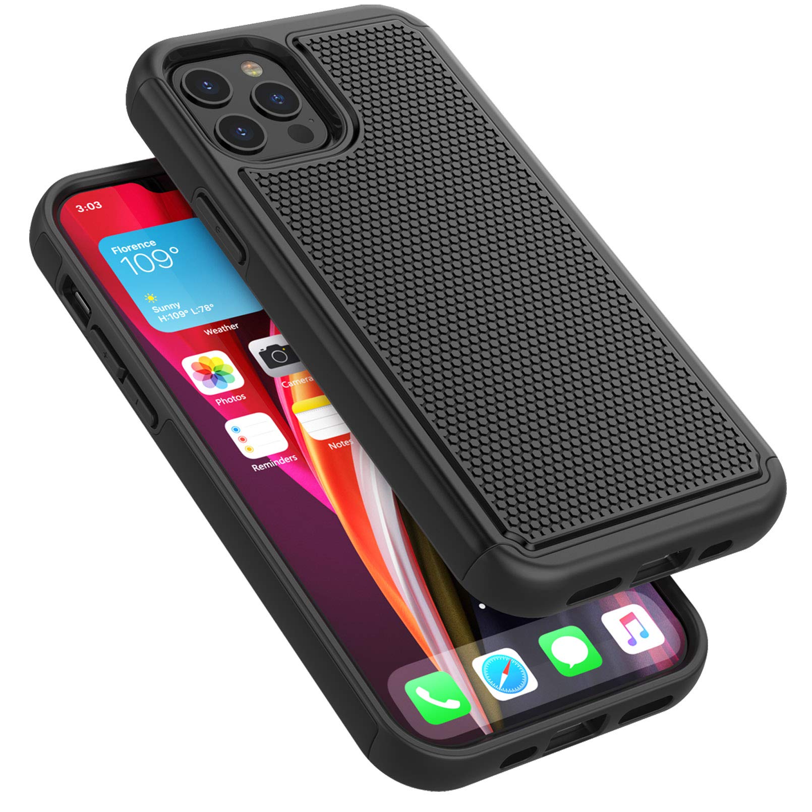 Tekcoo Tmajor Series Shockproof iPhone 12 Pro Max Case (6.7 inch) - Rugged Hard Plastic Protective Cover with Anti-Slip Grip & Scratch Resistant Design - Perfect for Outdoor Activities, Work & Daily Use (Black)