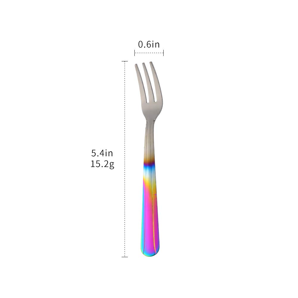 QIBOMOON 12-Piece Stainless Steel Oyster Fork Set - 5.6 Inch Rainbow Gradient Cake Forks, Silverware for Parties & Fine Dining | Perfect for Seafood, Desserts & Elegant Table Settings