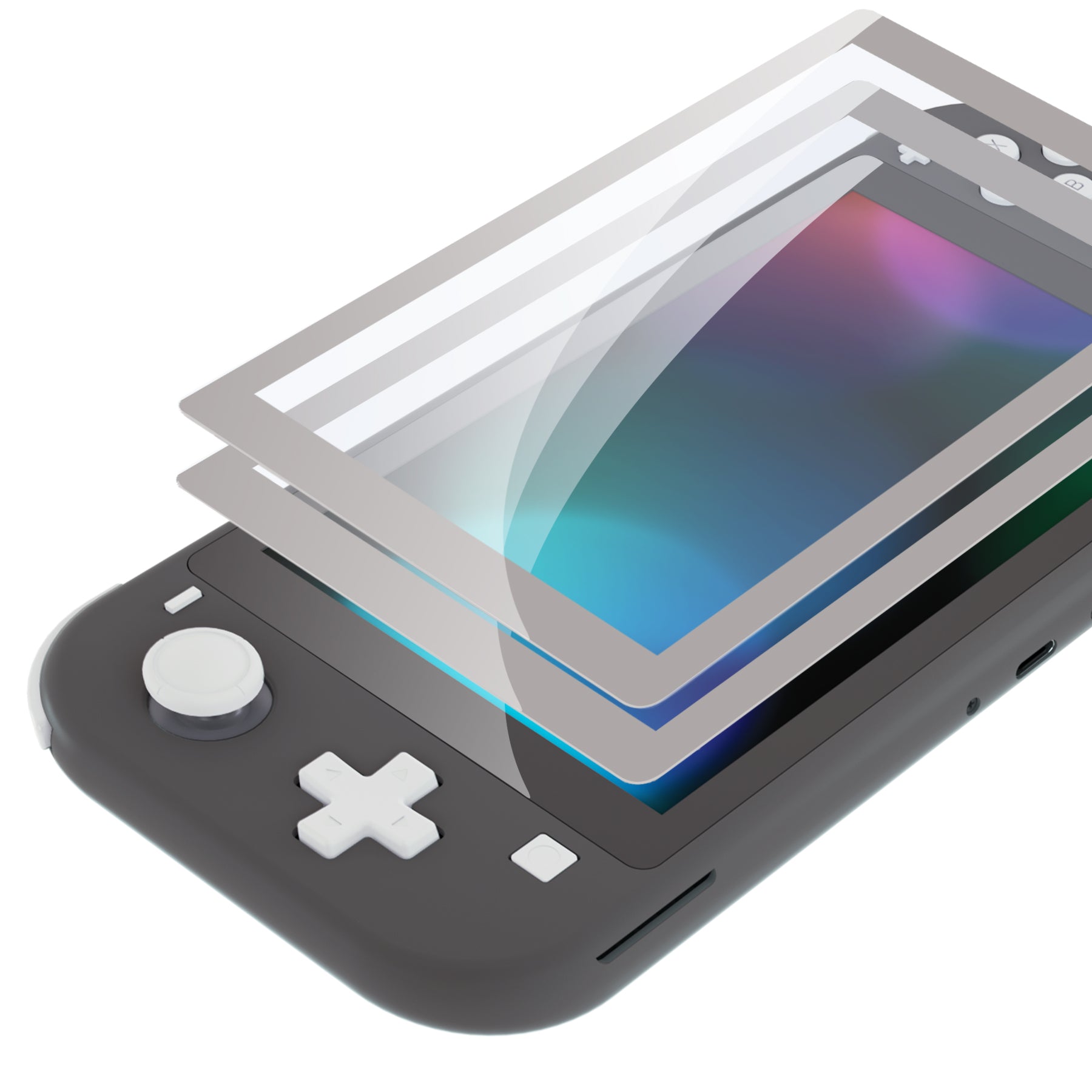 eXtremeRate 2 Pack Anti-Scratch Clear HD Tempered Glass Screen Protector for Nintendo Switch Lite - Fleeting Gray Edge - Perfect for Gaming Protection & Scratch Resistance