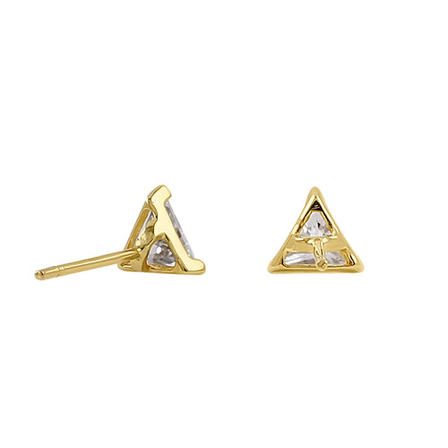 14K Yellow Gold Triangle CZ Stud Earrings for Women - 4.5mm Genuine Cubic Zirconia Earrings - Perfect for Parties, Weddings & Everyday Elegance
