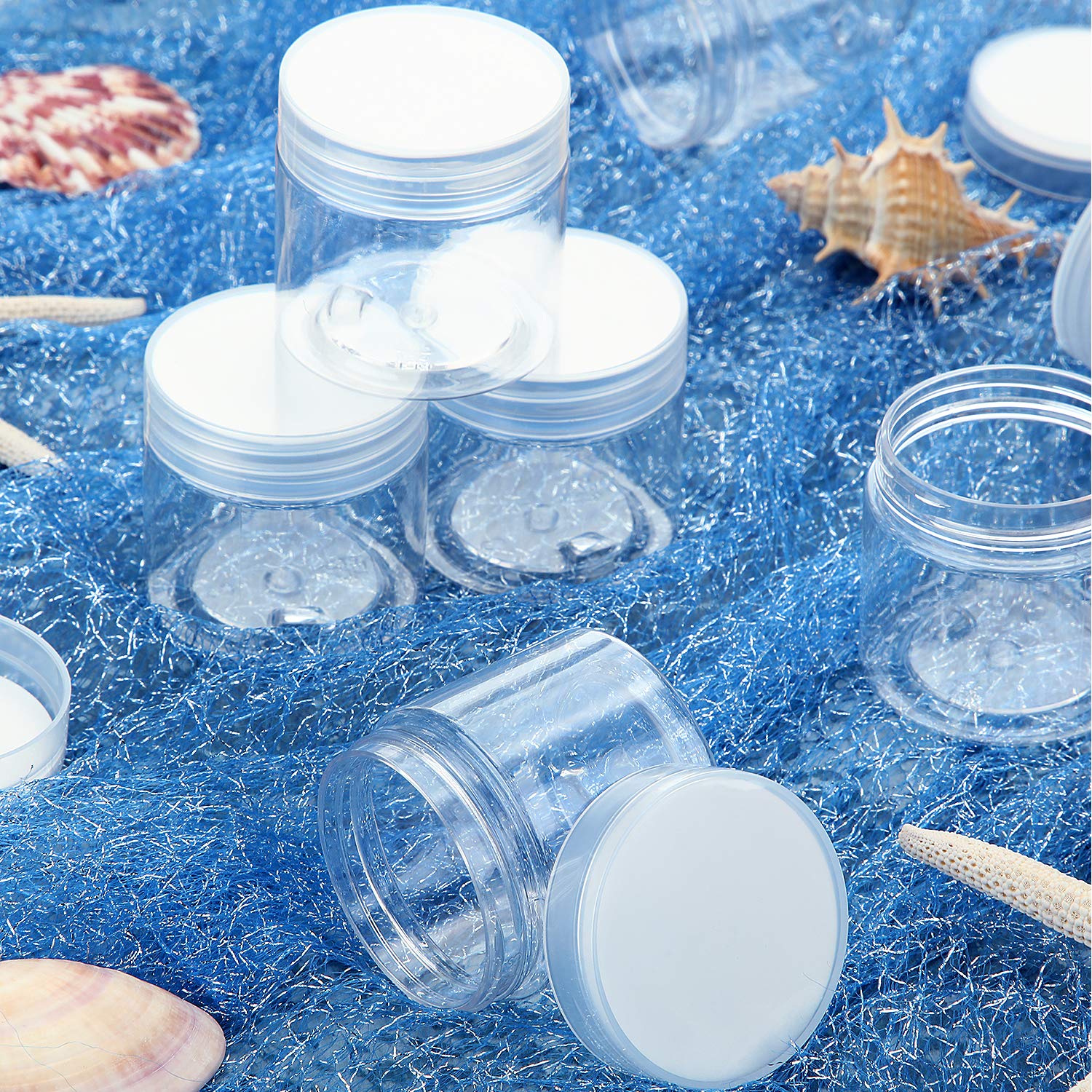 SATINIOR 24-Piece Clear Plastic Jars with Lids - 3 oz Round Wide-Mouth Storage Containers for Cosmetics, Creams, Lotions, DIY Crafts & Food (Transparent) - Perfect for Home Organization, Travel & Small Item Storage