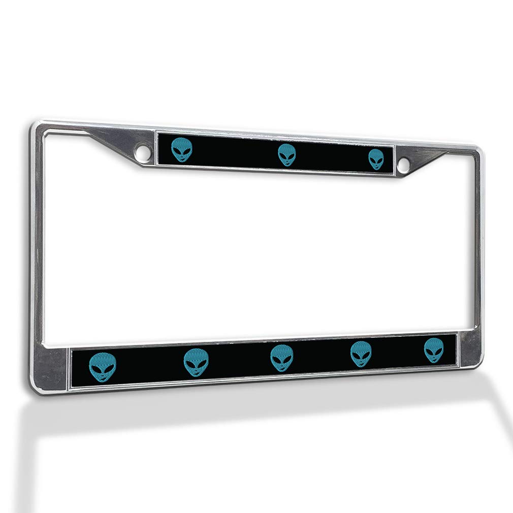 Happy Alien Face Metal License Plate Frame - Light Blue Weatherproof Car Accessory with Chrome Finish & 2 Solid Holes | Perfect for Car Enthusiasts & Unique Vehicle Customization