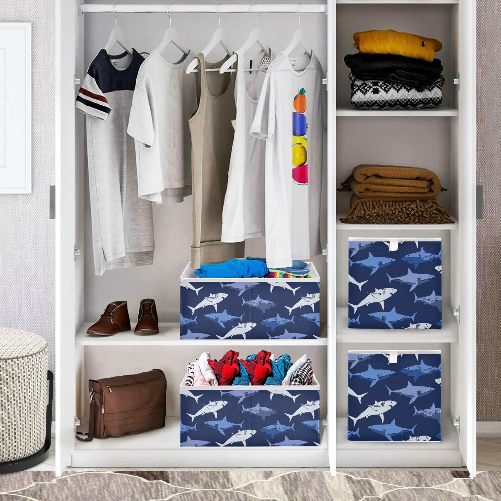 Foldable Waterproof Storage Cube Bin - Abstract Shark Design for Nursery, Kids Closet, Playroom & Office Organization (15.75x10.63x6.96 inches) - Perfect for Toys, Books & Home Decor Storage