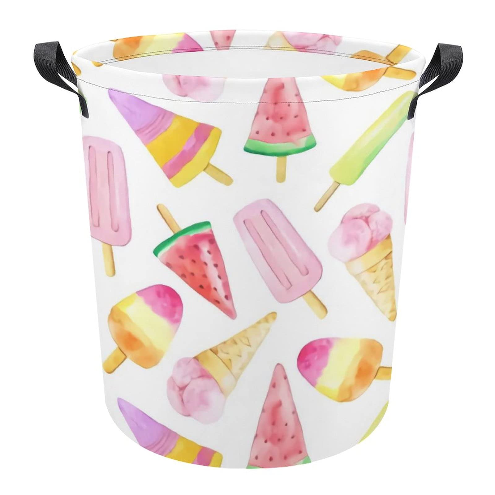 Foldable Laundry Hamper Basket for Bedroom & Bathroom - Watercolor Fruit Ice Cream Design, Clothes Toy Organizer Storage Bag for Baby & Kids | Perfect for Nursery, Dorm, Closet & Laundry Room Organization