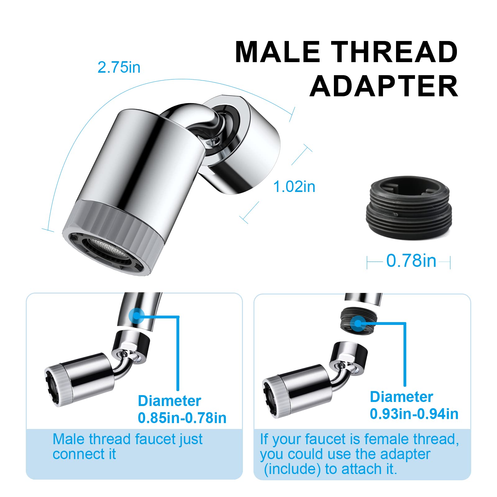 720° Swivel Super Wide Angle Kitchen Faucet Aerator with 2 Water Outlet Modes - Bathroom, Washbasin & Kitchen Sink Sprayer for Efficient Cleaning and Water Conservation