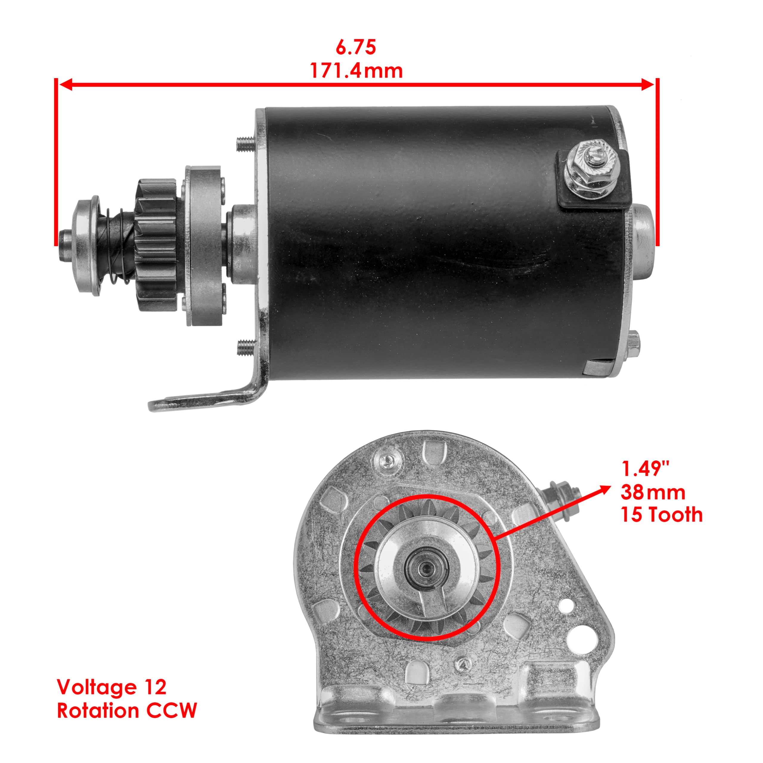 Caltric Starter Replacement for John Deere MIA13038 SBS0051 410-22078 41022078 - 15 Teeth Steel Gear Compatible with Tractors, Lawn Mowers & Agricultural Equipment