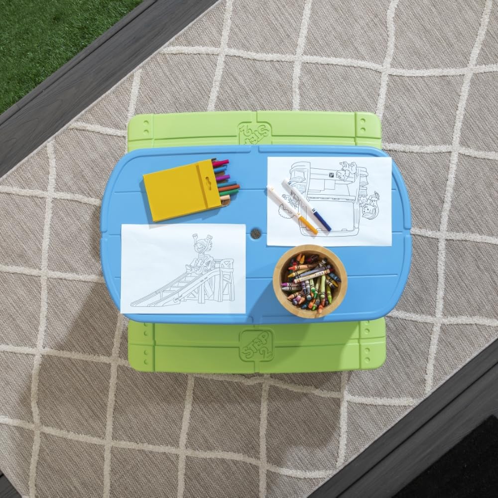 Step2 Sun & Shadel Kids Picnic Table with Removable Umbrella - Durable Plastic Indoor/Outdoor Play Table for Toddlers Ages 1.5-4 Years - Fits 4 Children - Perfect for Backyard, Patio, Playroom & Preschool Activities