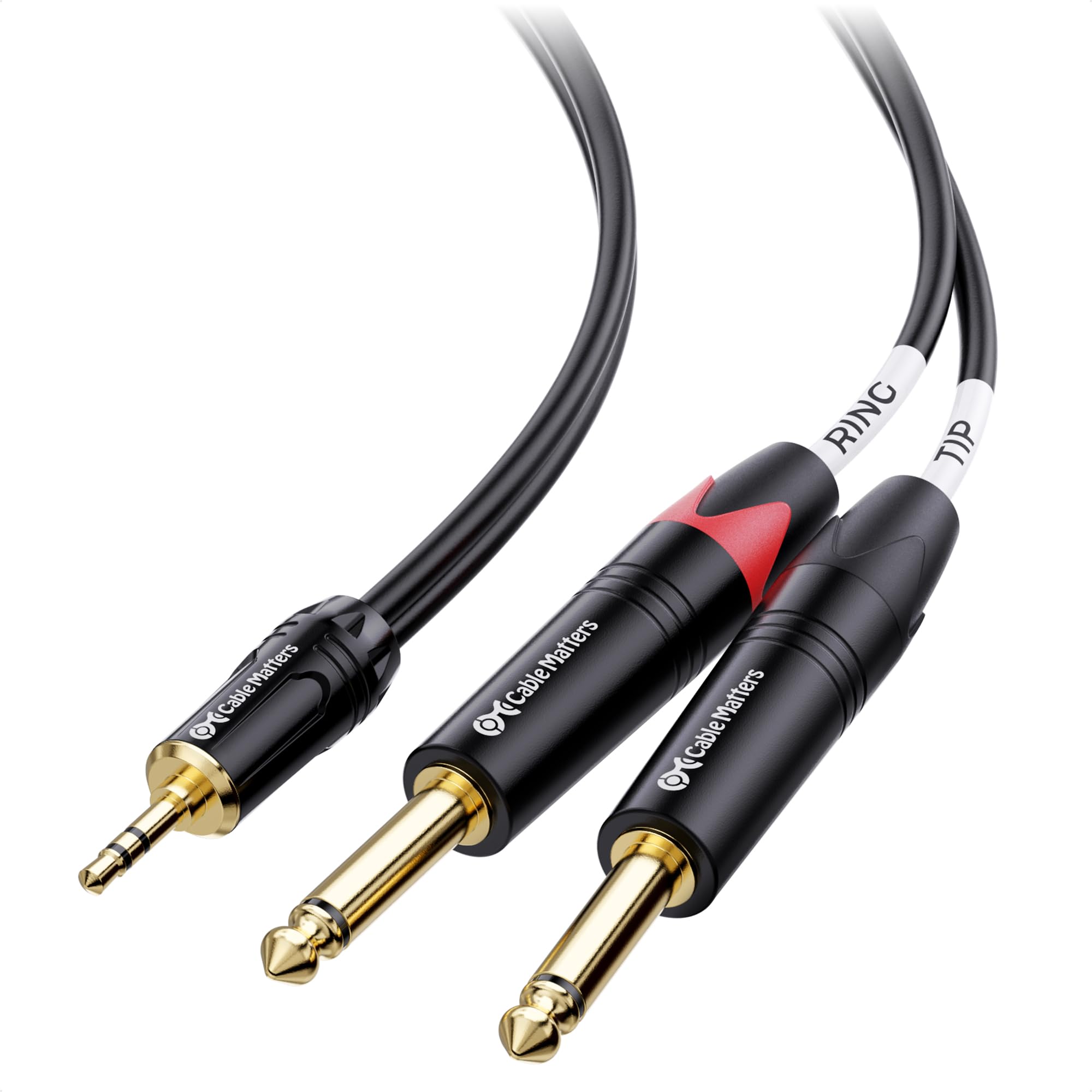Cable Matters 3.5mm to Dual 1/4 Inch TRS to TS Stereo Breakout Cable - 3 Feet Y Splitter Audio Cable for Guitar, Keyboard, Mixer & Studio Equipment