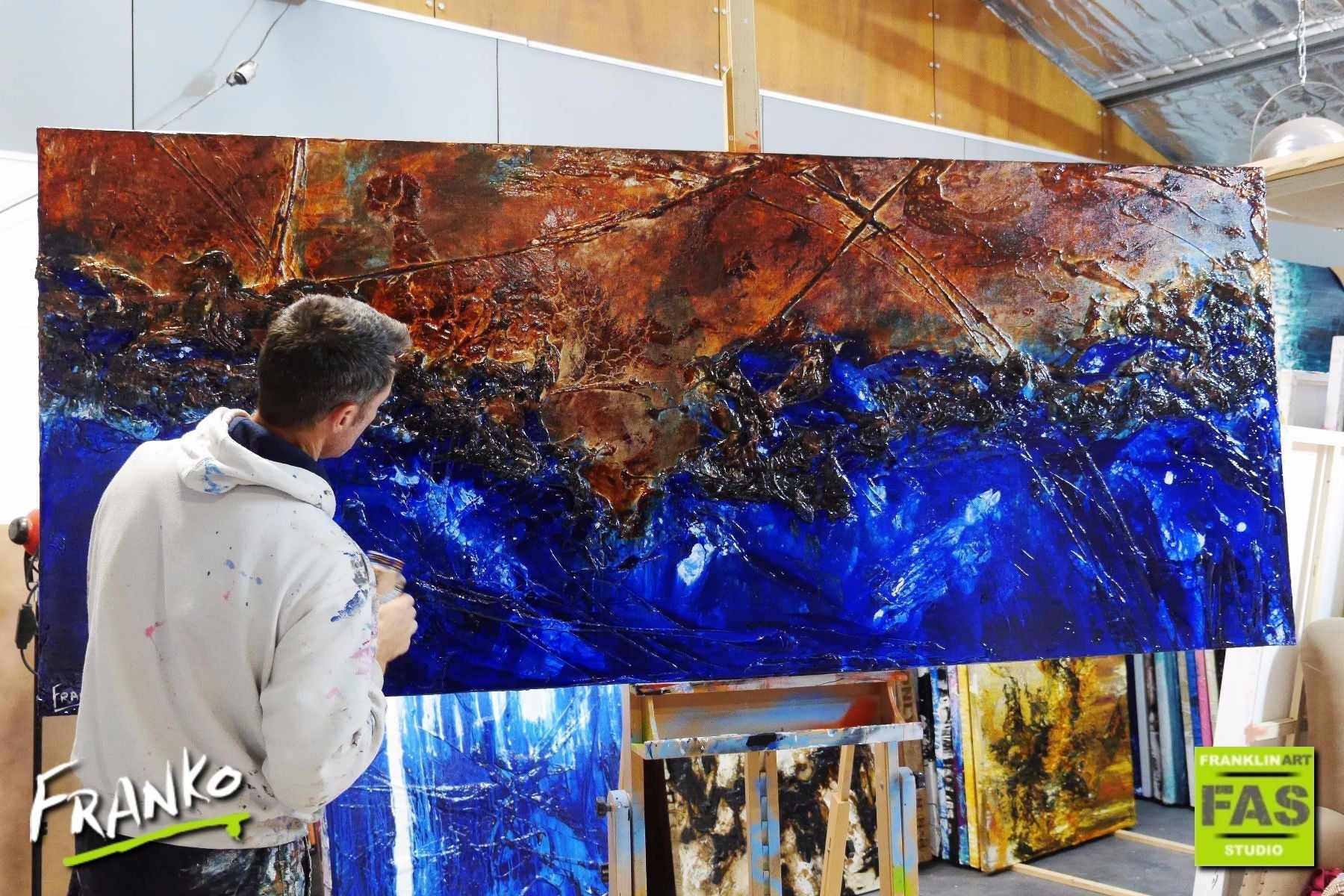 Red Earth Meets The Reef 240cm x 100cm Brown Blue Abstract Canvas Wall Art - Perfect for Living Room, Bedroom & Office Decor