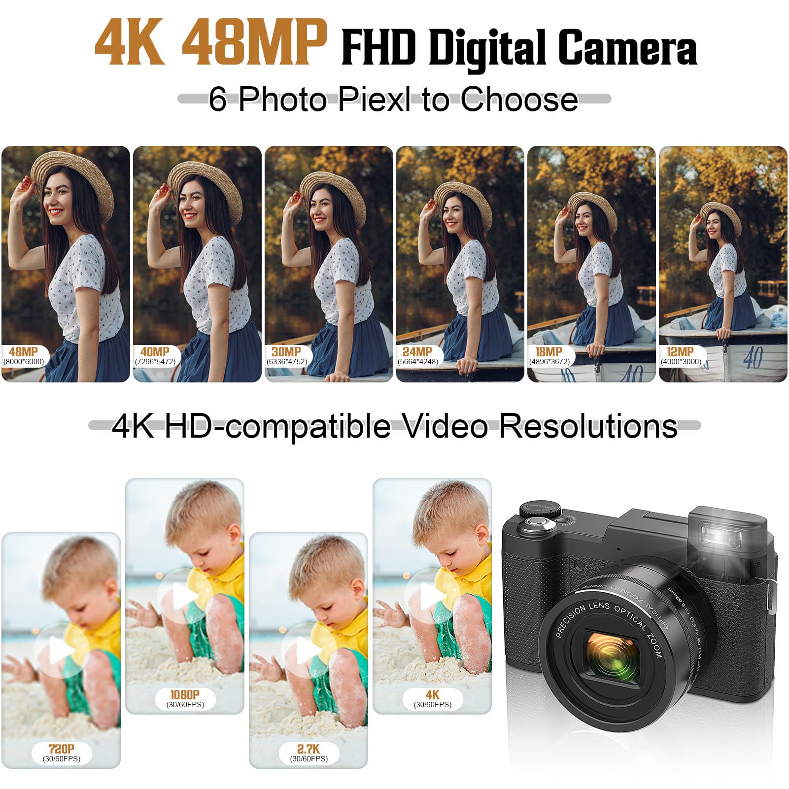 4K Digital Camera for Photography & Vlogging - 48MP HD, 5X Optical Zoom, 8X Digital Zoom, Autofocus, 3 Inch Screen - Compact Travel Camera for YouTube, TikTok, Vacation & Outdoor Adventures