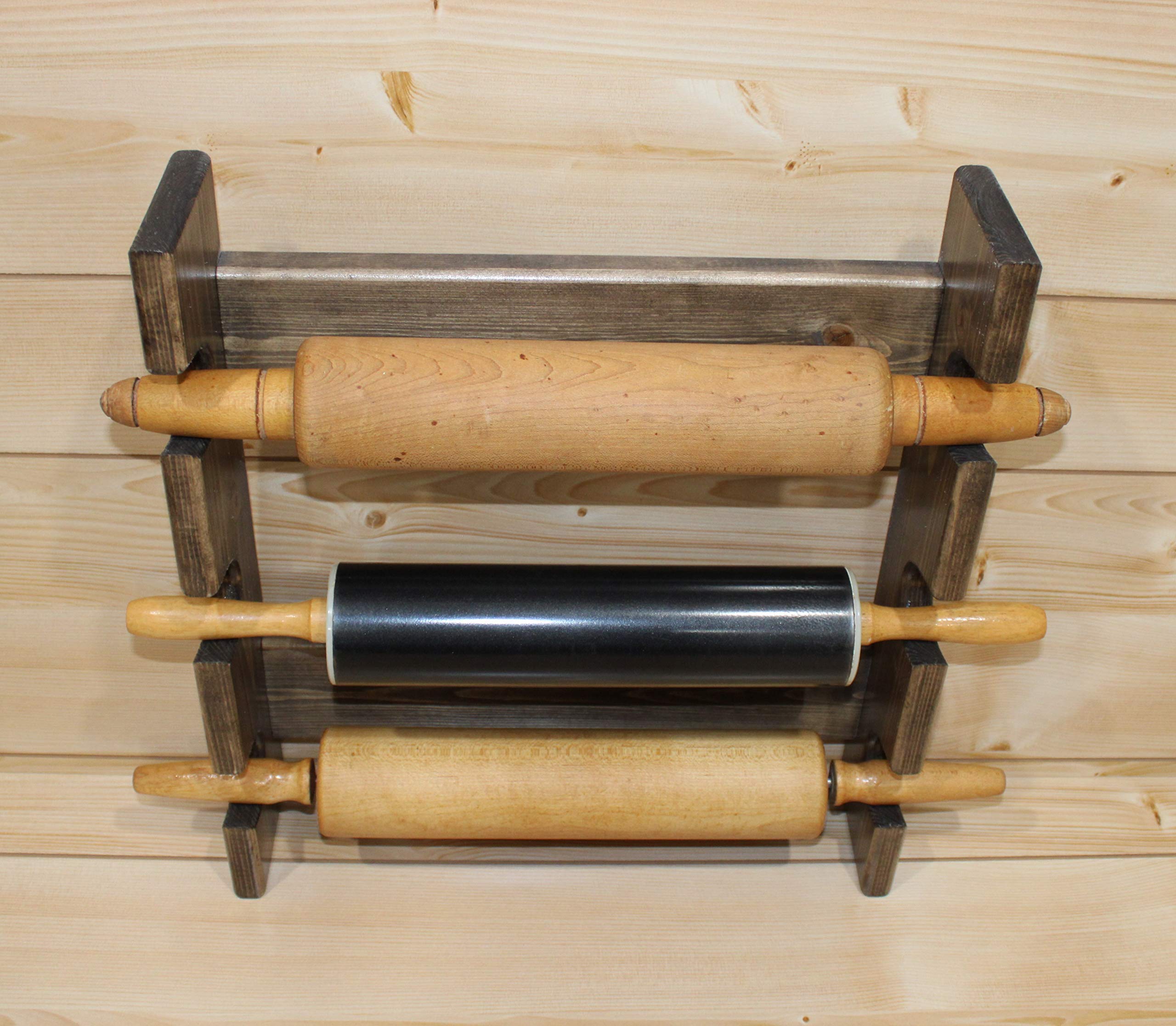 3-Slot Rolling Pin Rack - Sturdy Wooden Rolling Pin Holder & Organizer for Baking Tools - Perfect for Kitchen Storage, Countertop Display, and Baking Accessories Organization